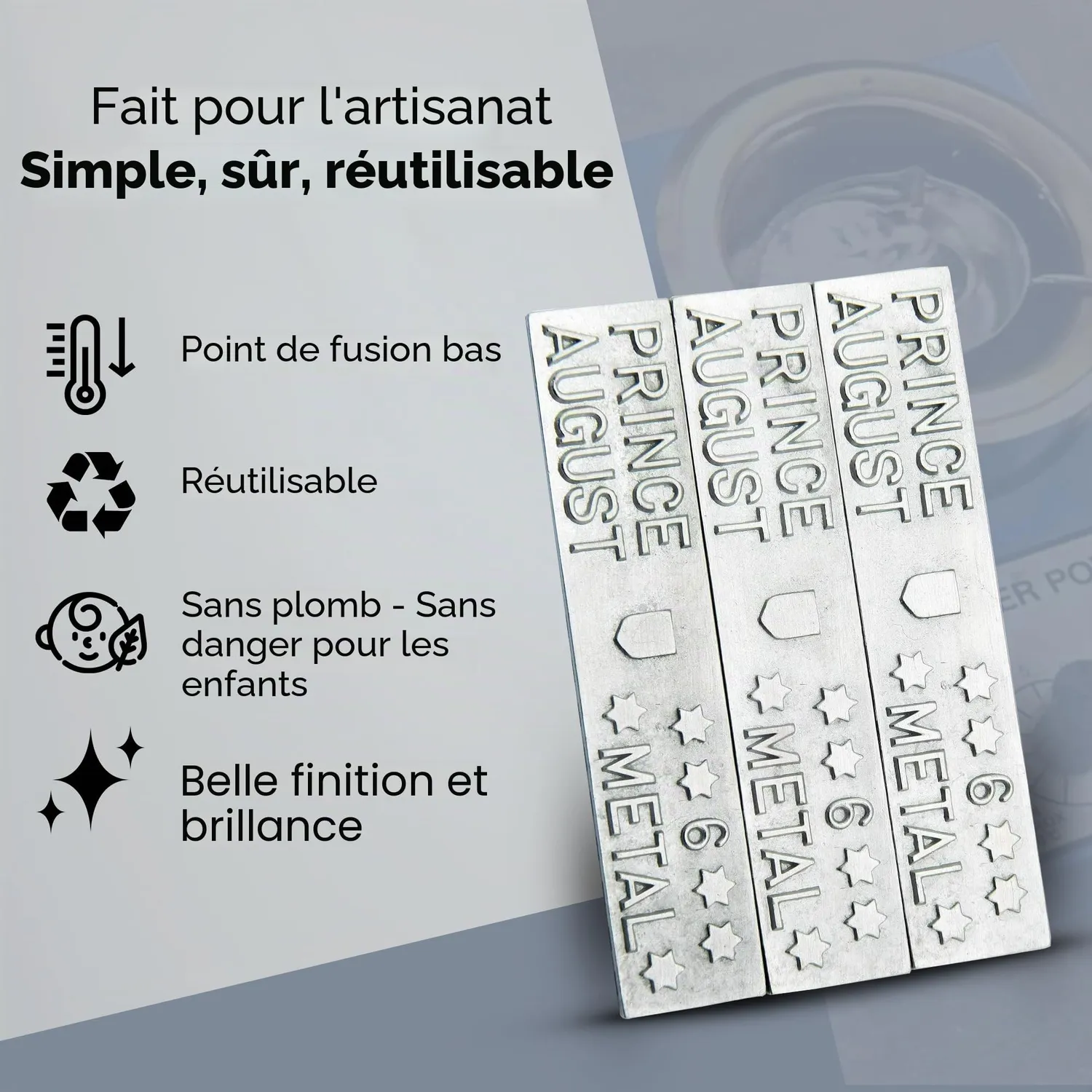 Prince August PA2084 métal de moulage 3 barres argenté