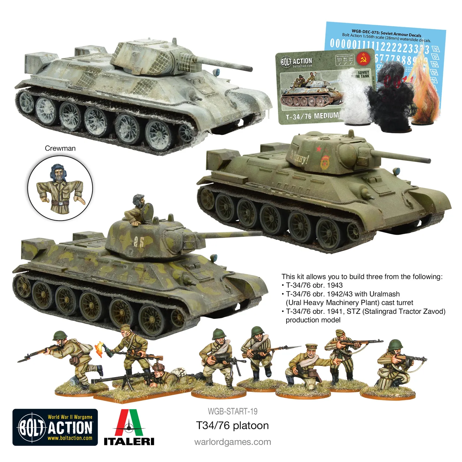Bolt Action Soviet T34/76 platoon chars soviétiques plastique 3 véhicules