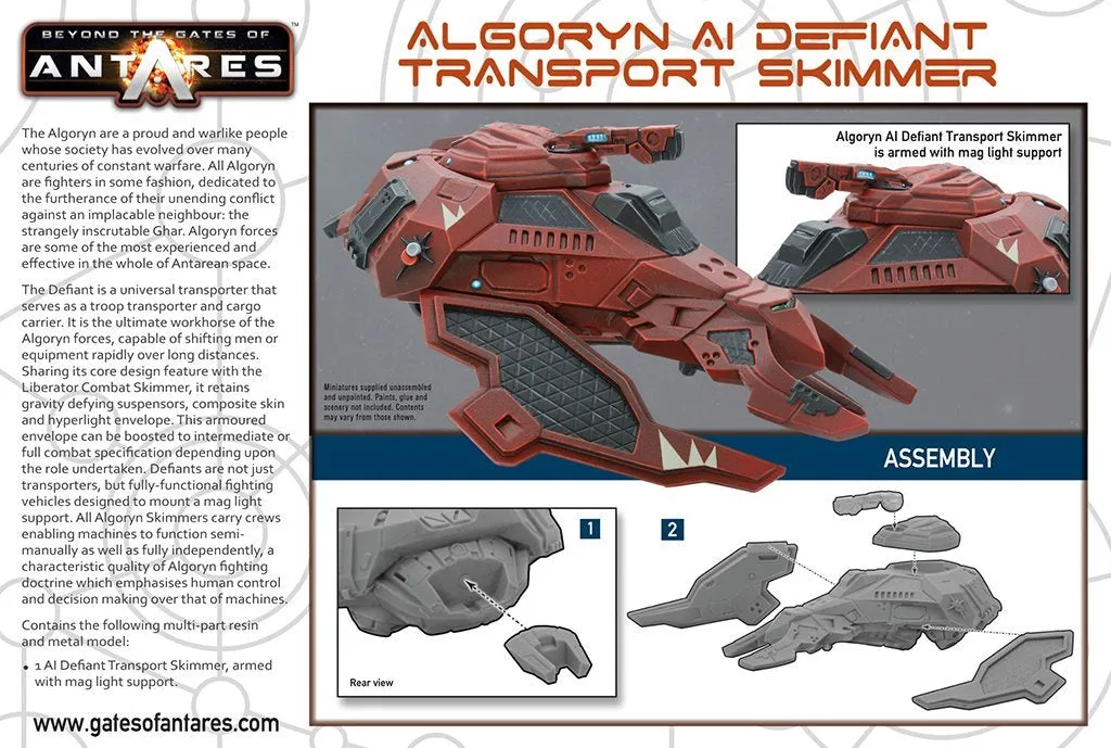 Bolt Action Antares Algoryn AI Defiant skimmer véhicule résine