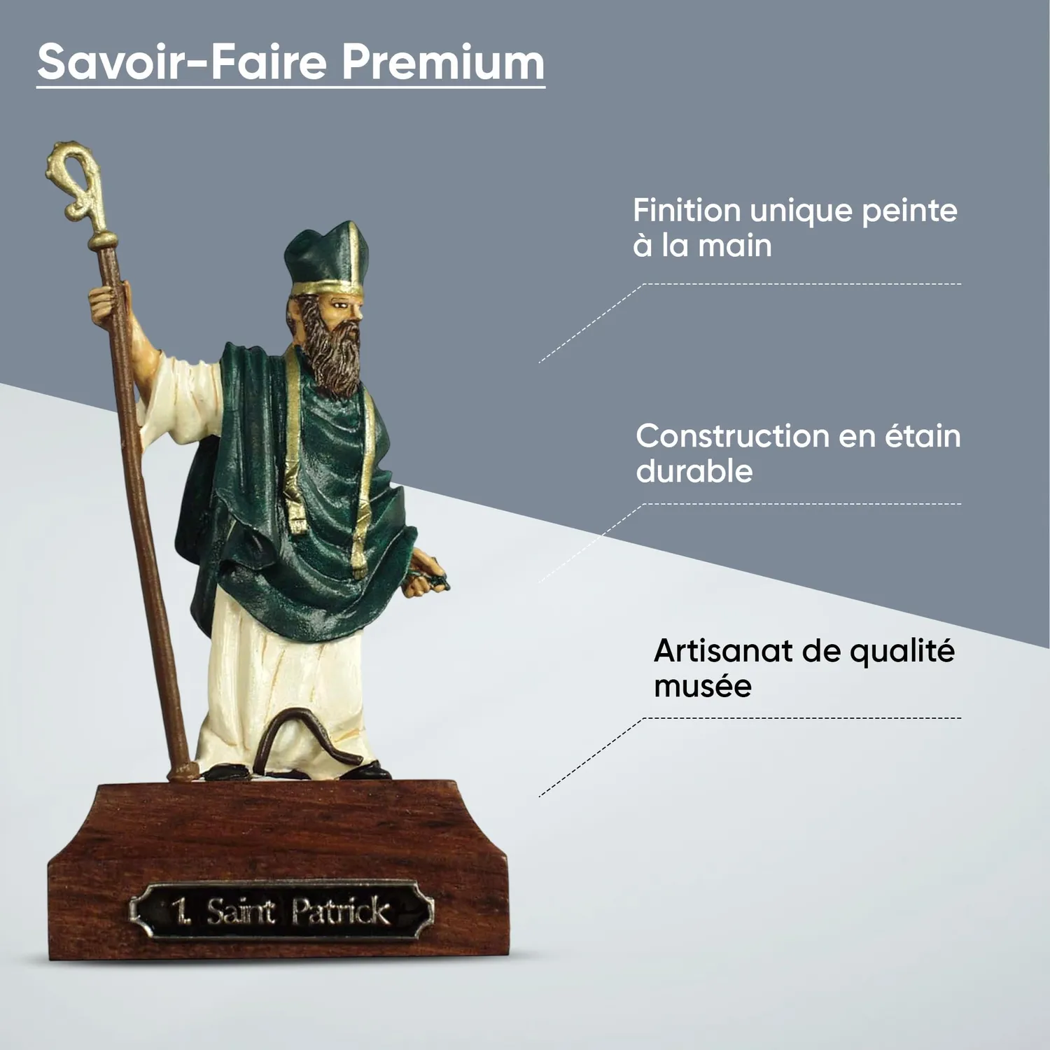 Prince August IHP01 Saint Patrick statue figurine métal 54 mm peinte à la main