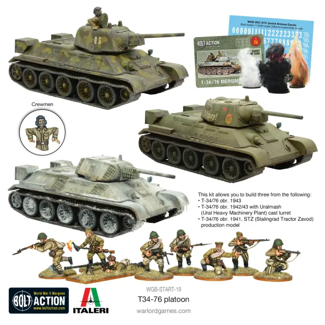 Bolt Action Soviet T34/76 platoon chars soviétiques plastique 3 véhicules