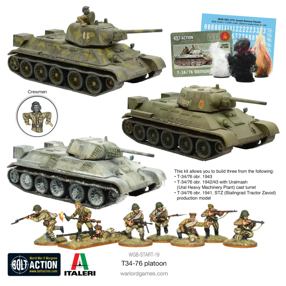Bolt Action Soviet T34/76 platoon chars soviétiques plastique 3 véhicules