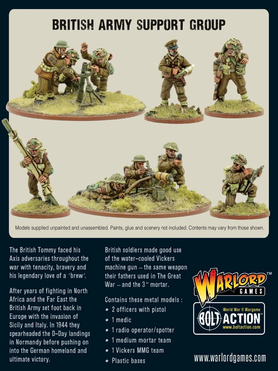 Bolt Action British Army Support Group figurines métal soutien