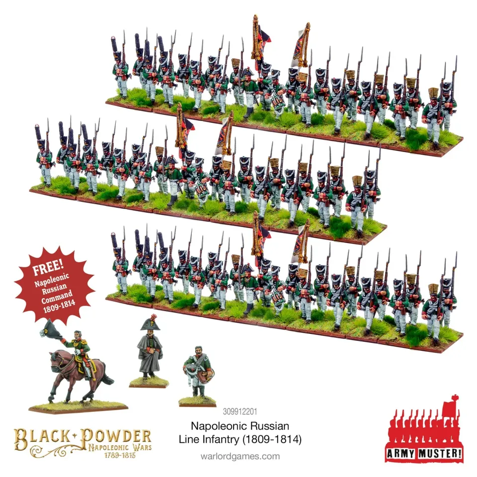 Black Powder Army Muster Napoleonic Russian Line Infantry (1809-1814) 72 figurines