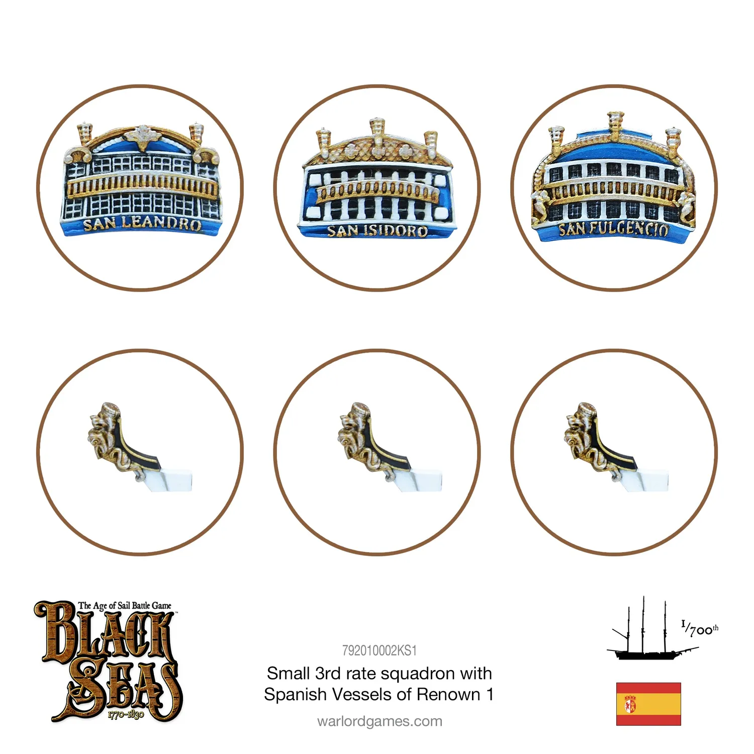 Black Seas Small 3rd Rate Squadron Espagnols proues métal