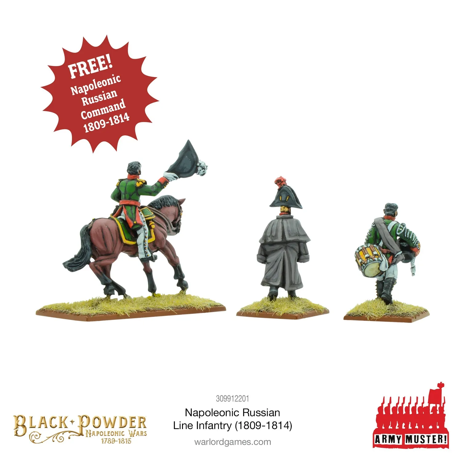 Black Powder Army Muster Napoleonic Russian Line Infantry (1809-1814) 72 figurines