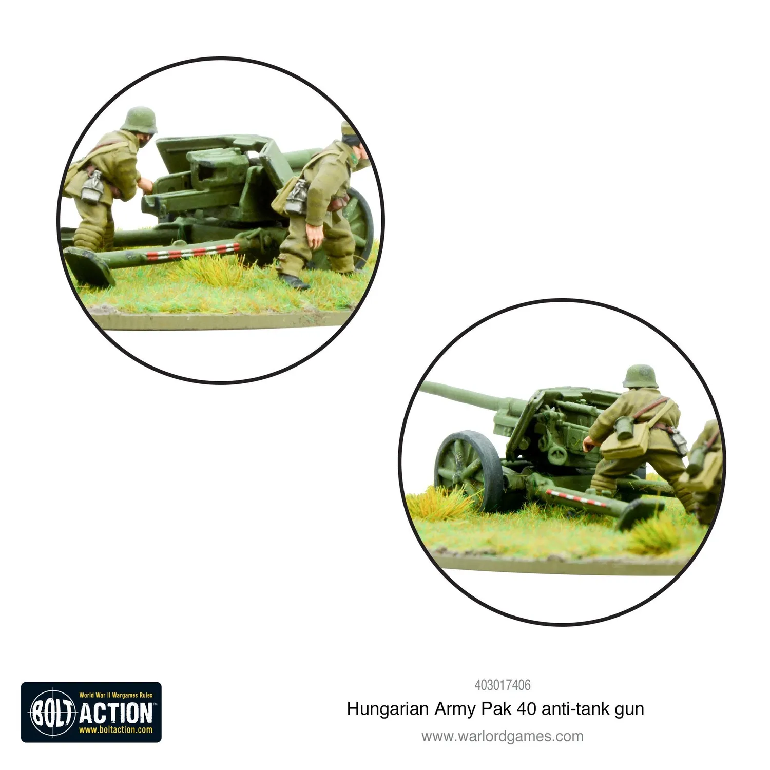 Bolt Action Hungarian Army Pak 40 canon antichar métal