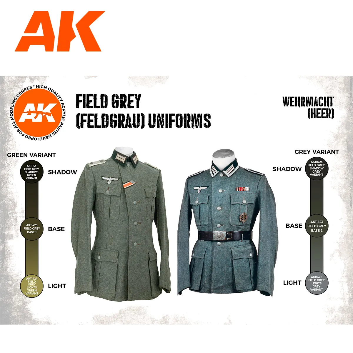 AK Interactive 3Gen Uniformes Feldgrau peinture 6 couleurs ombres lumières