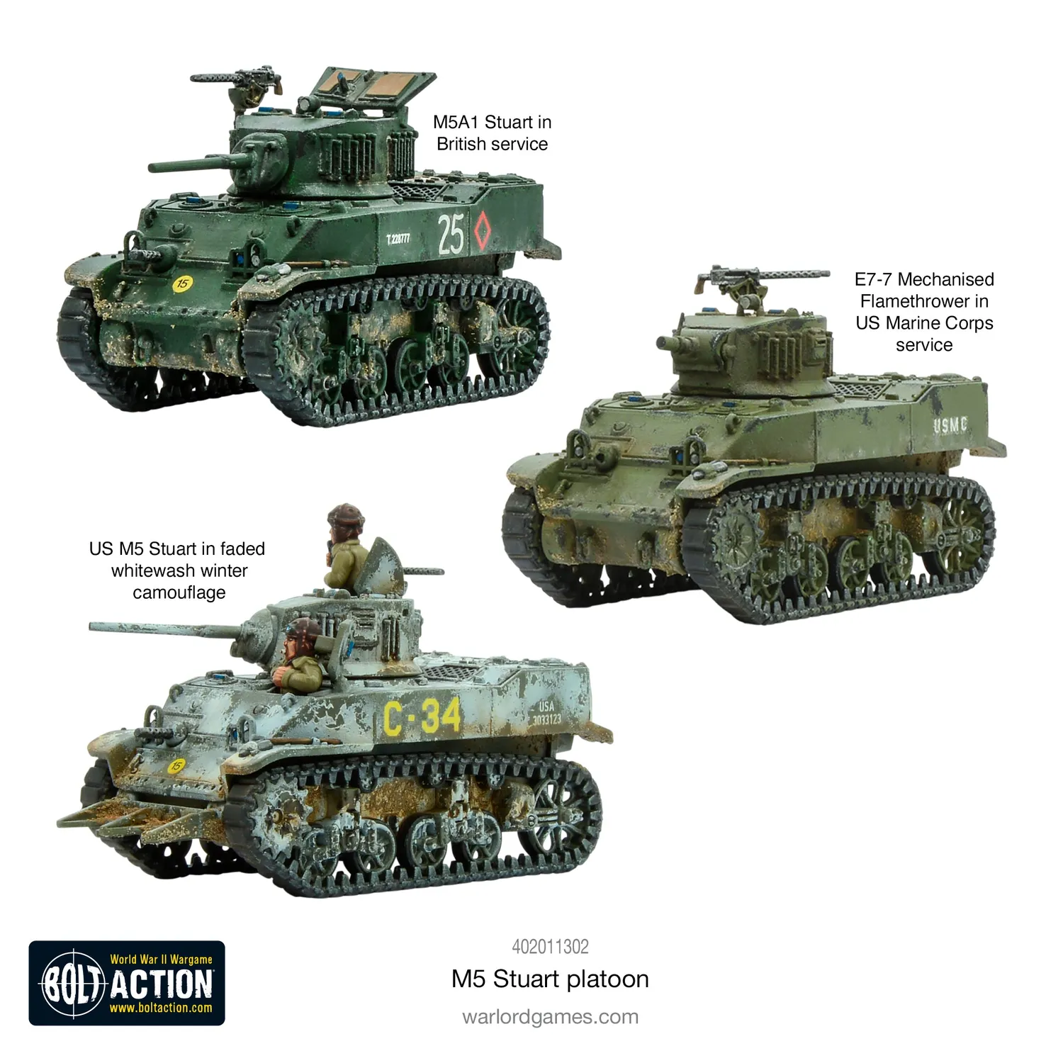 Bolt Action M5 Stuart Platoon chars plastiques 1/56