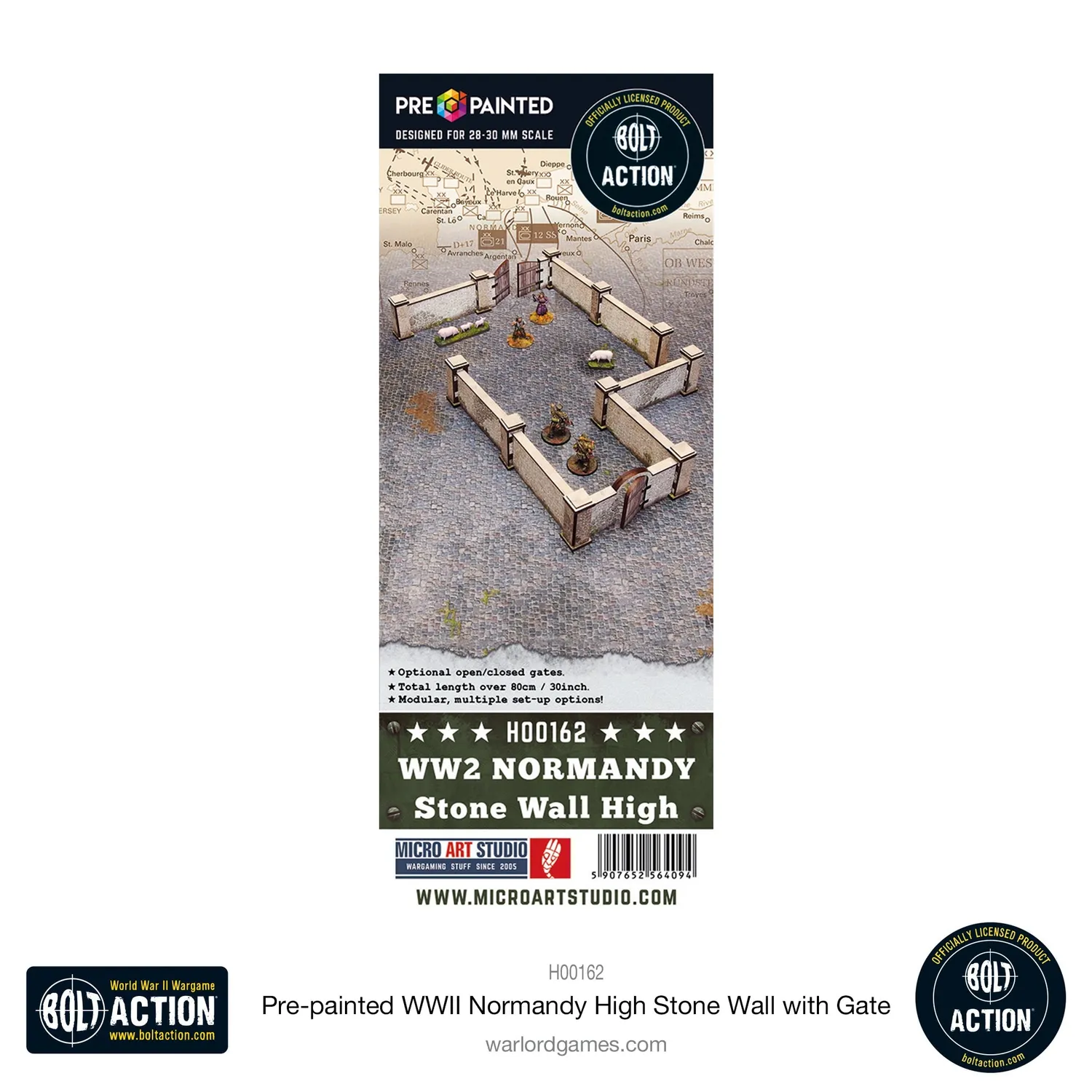 Bolt Action Normandy High Stone Wall with Gate mur prépeint 80 cm