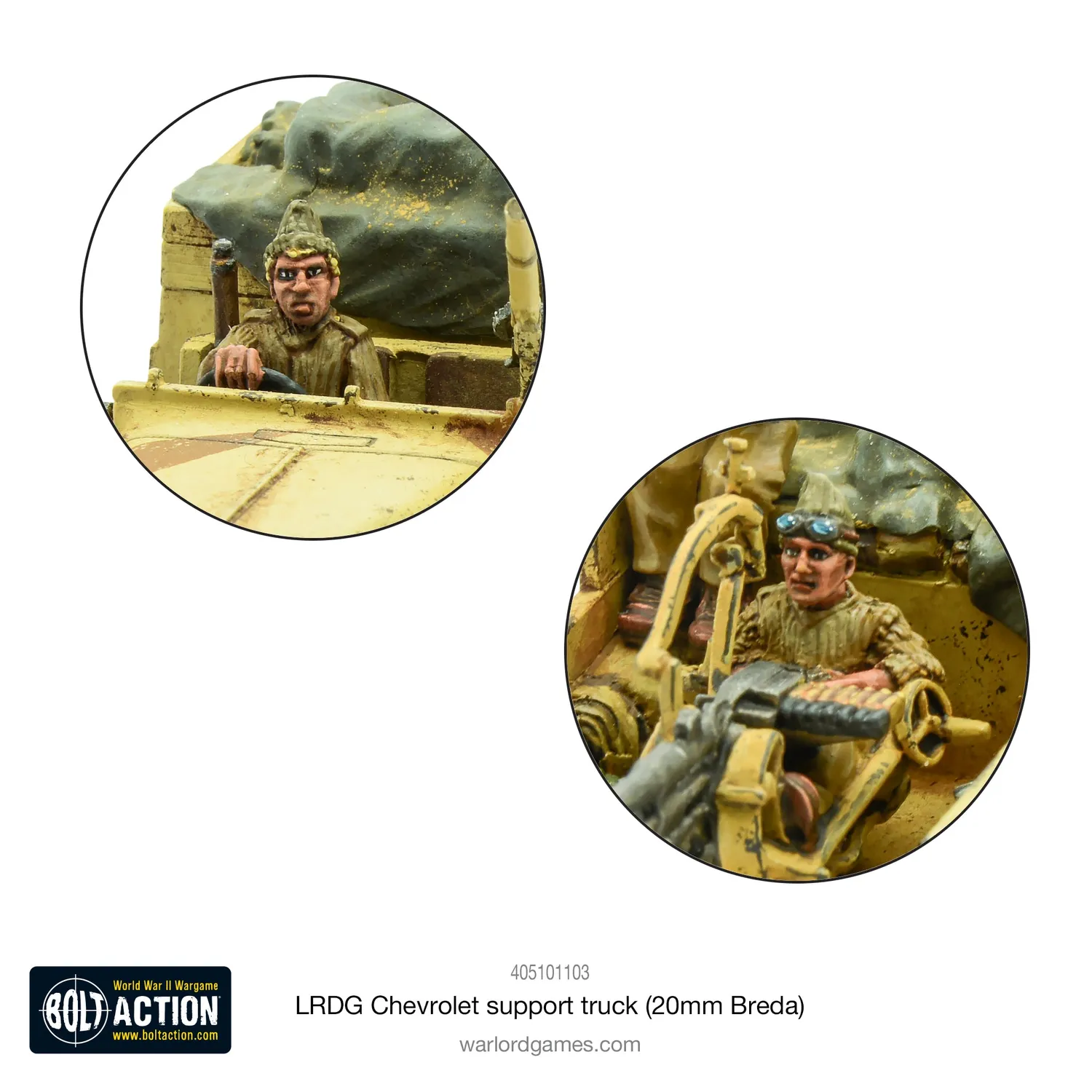 Bolt Action LRDG Chevrolet support truck 20mm Breda camion résine métal