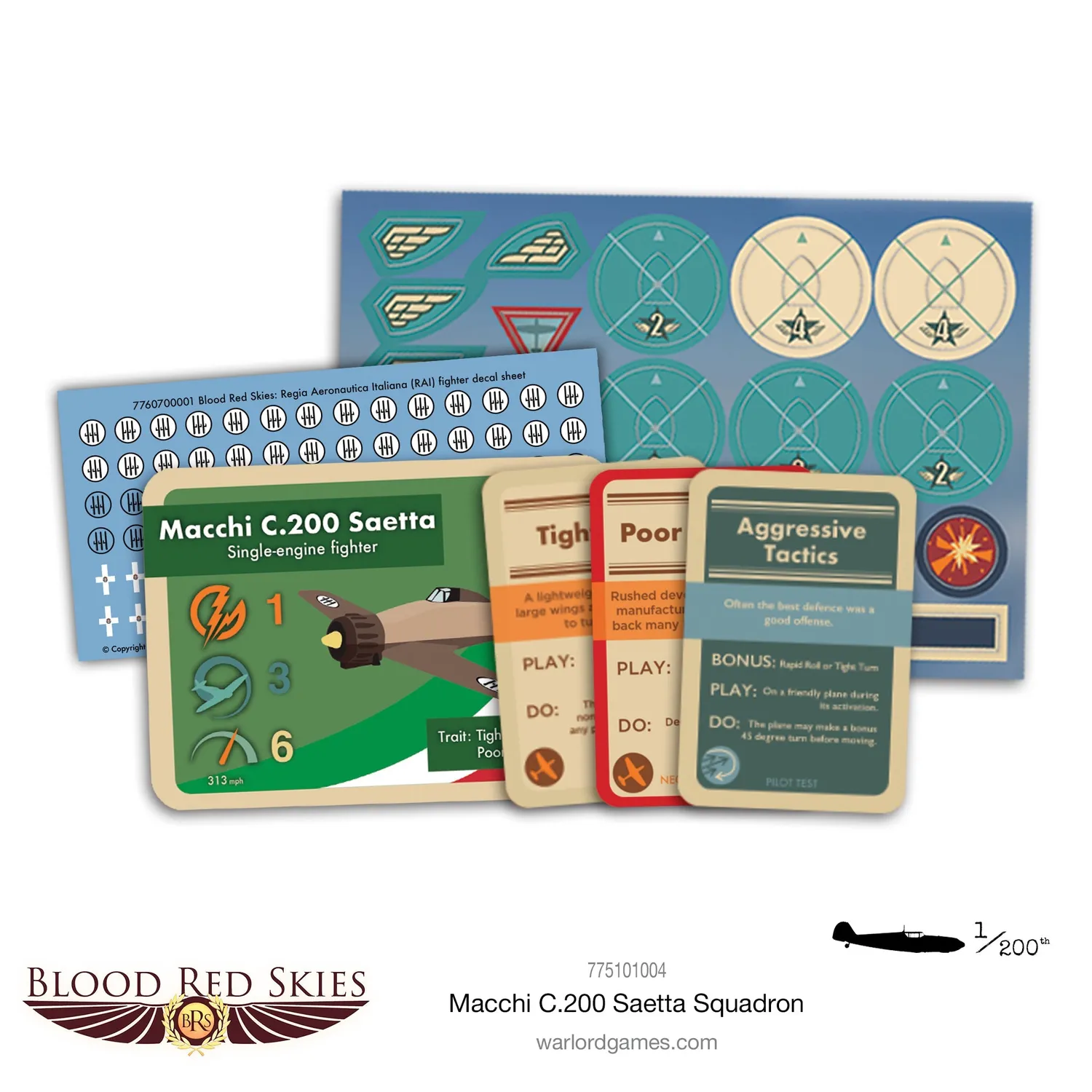 Bolt Action Blood Red Skies Macchi C.200 Saetta escadron 6 avions résine