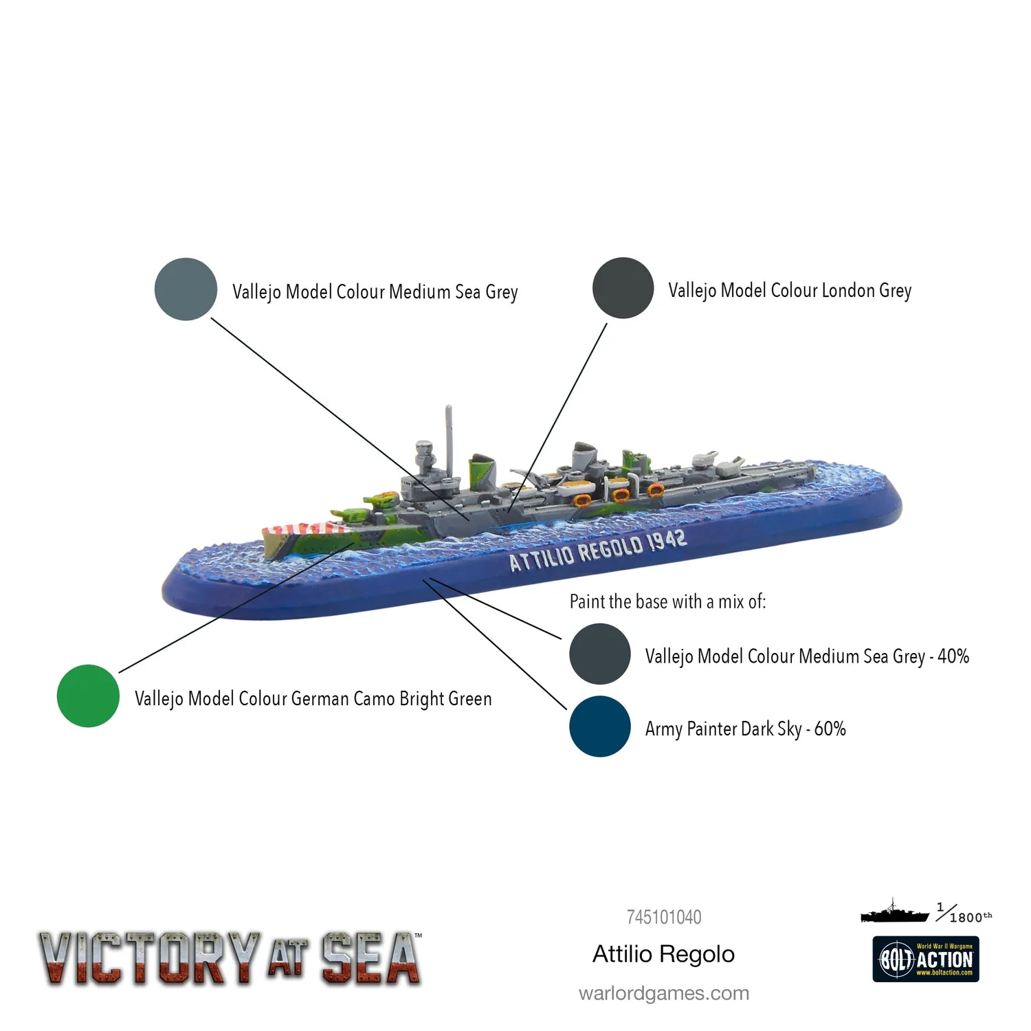 Bolt Action Victory at Sea Attilio Regolo croiseur résine