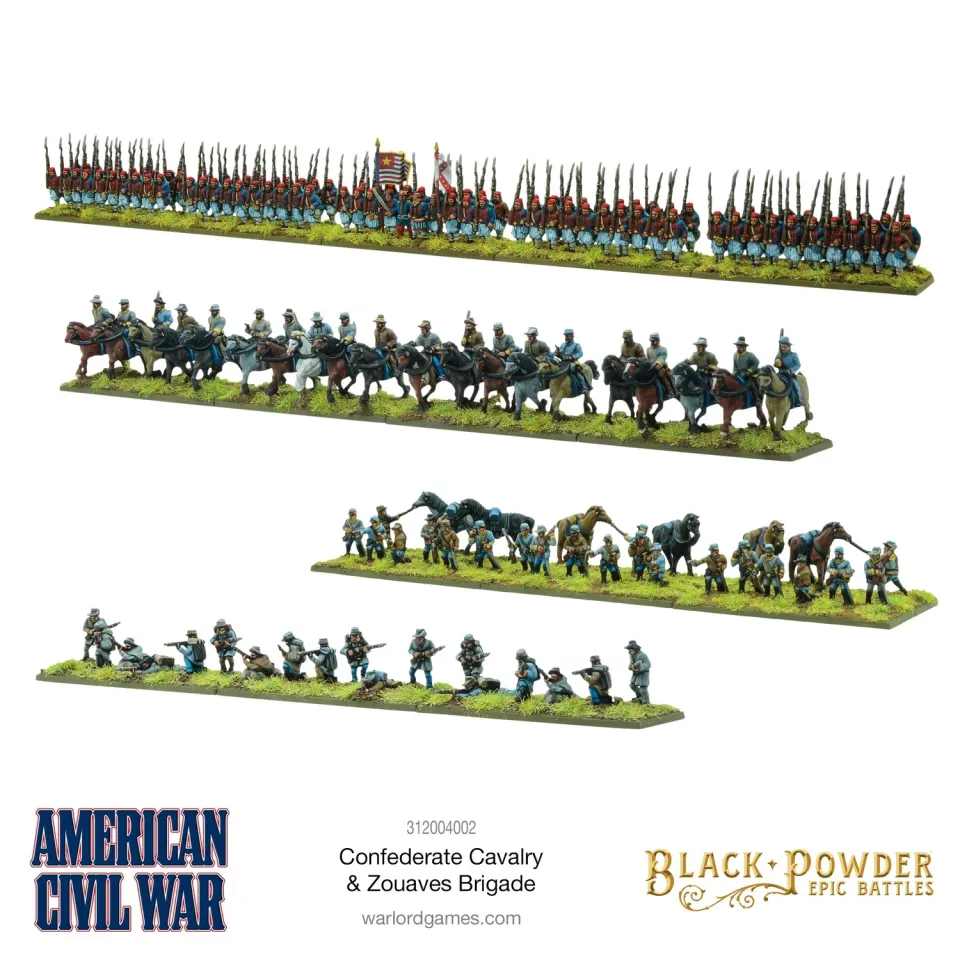 Bolt Action Black Powder Epic Battles American Civil War Confederate Cavalry & Zouaves Brigade figurines plastique