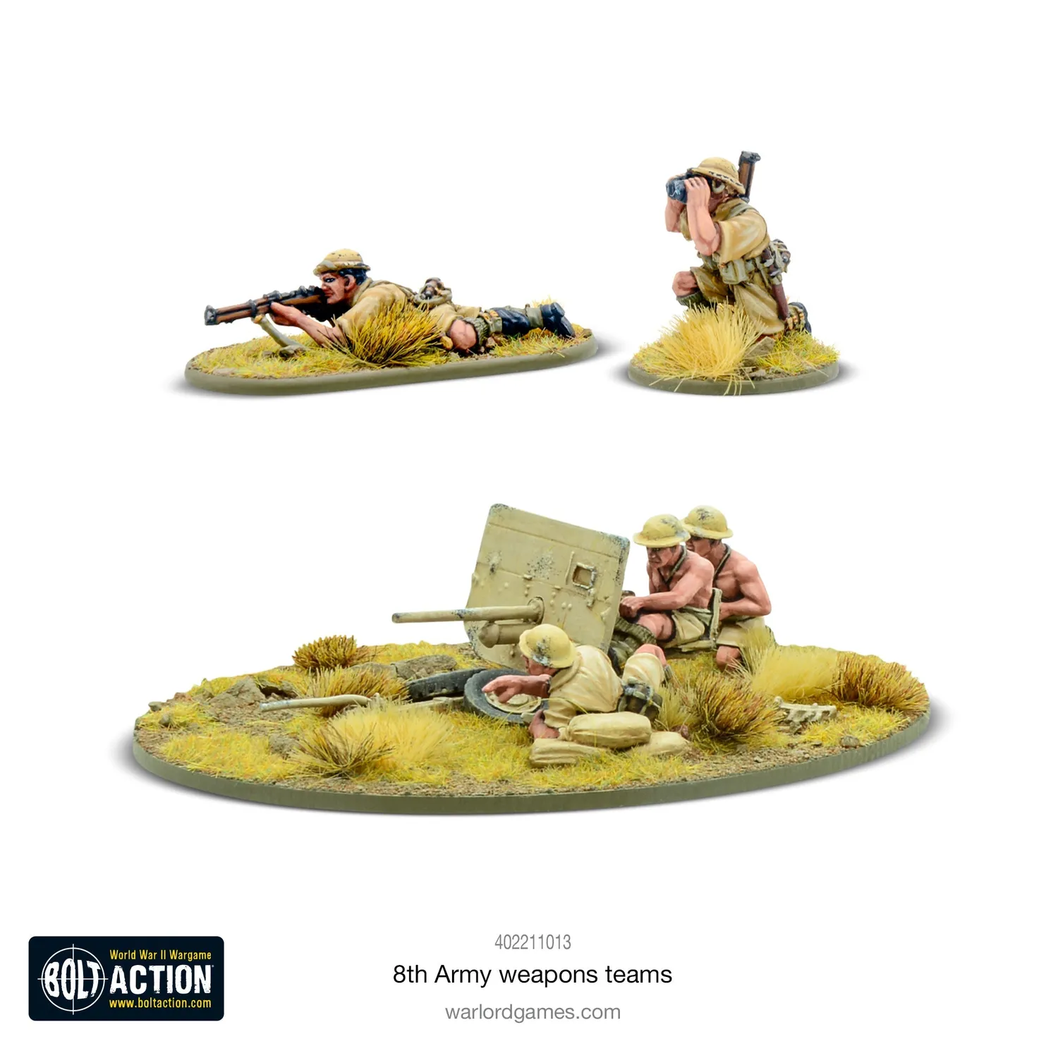 Bolt Action 8th Army weapons teams équipes d’armes en résine britanniques