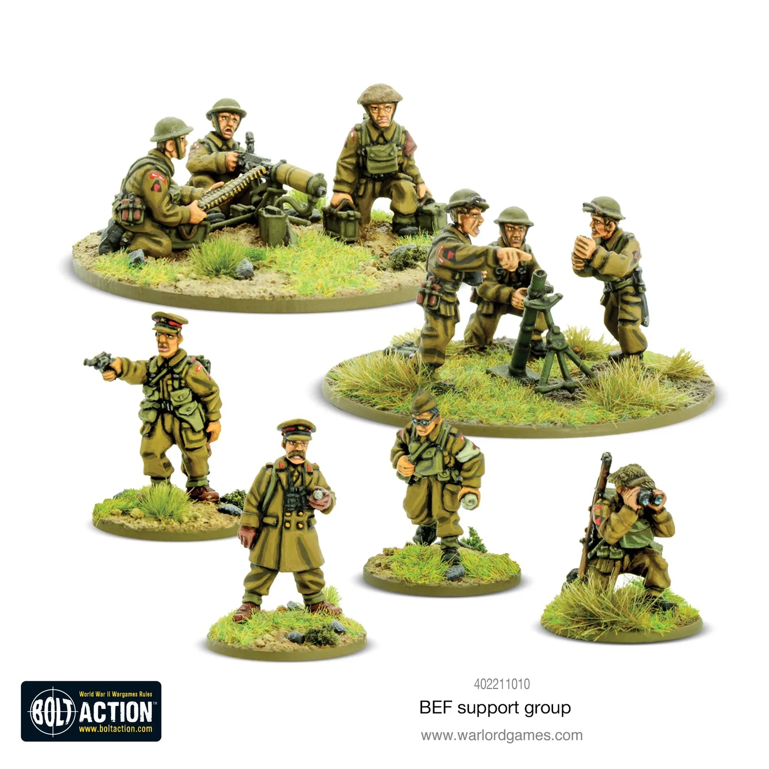 Bolt Action BEF Support Group figurines métal