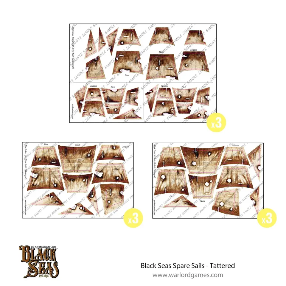 Bolt Action Black Seas Spare Sails voiles déchirées carton