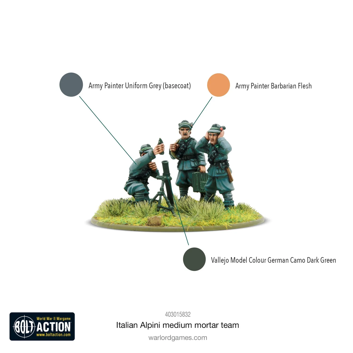 Bolt Action Italian Alpini Medium Mortar team équipe mortier métal