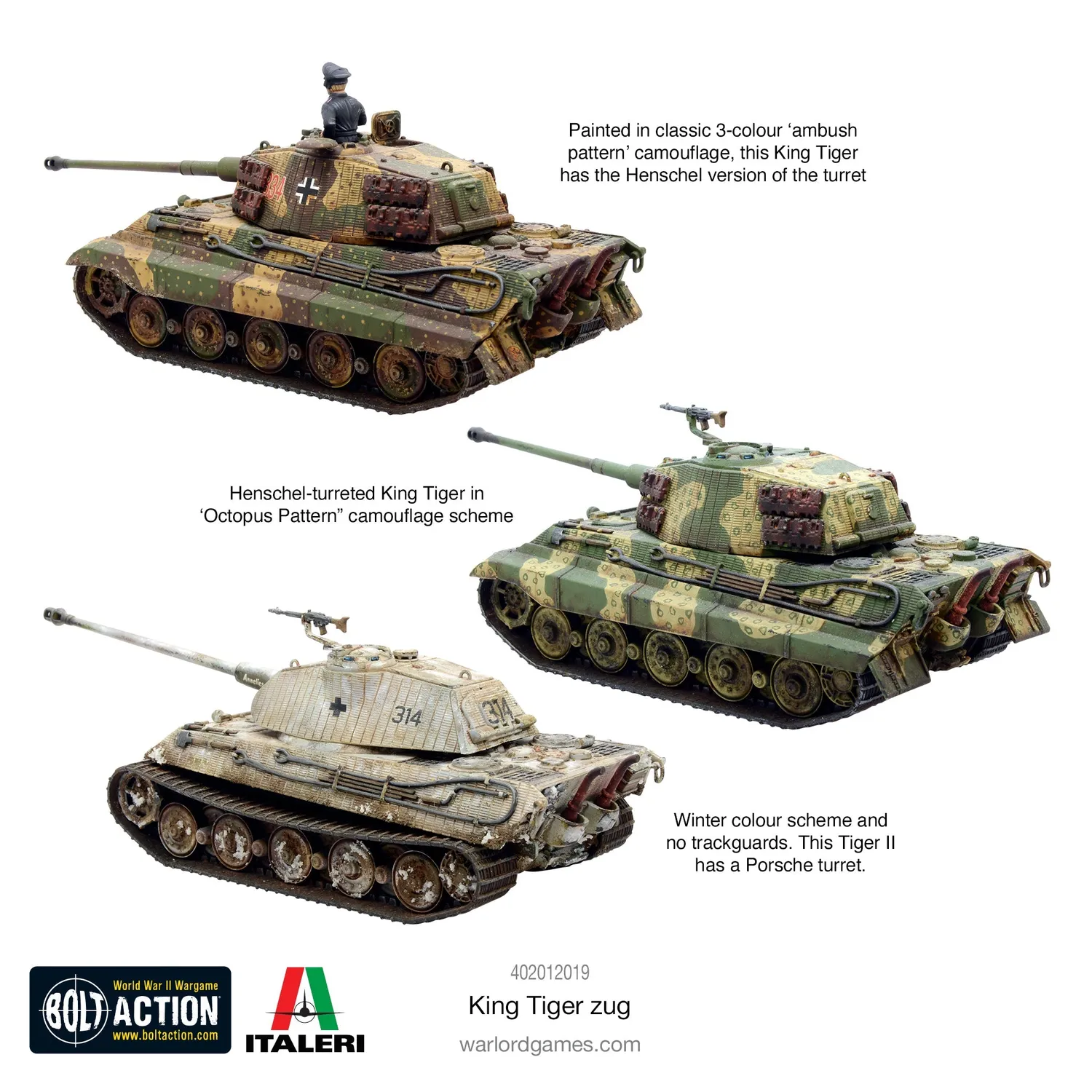 Warlord Games Bolt Action King Tiger Zug chars x3 plastique