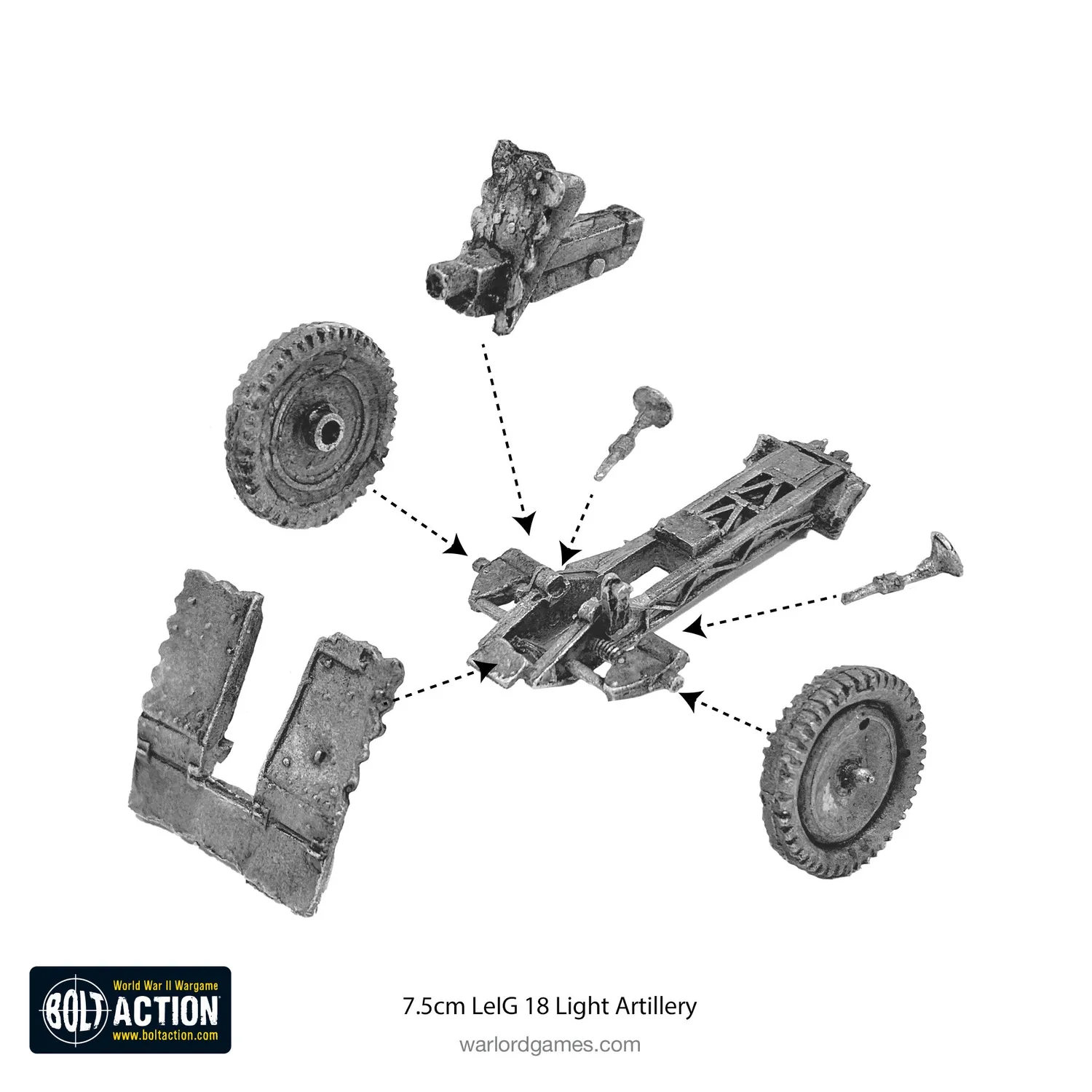 Bolt Action Afrika Korps 7.5cm LeIG 18 artillerie canon métal équipage