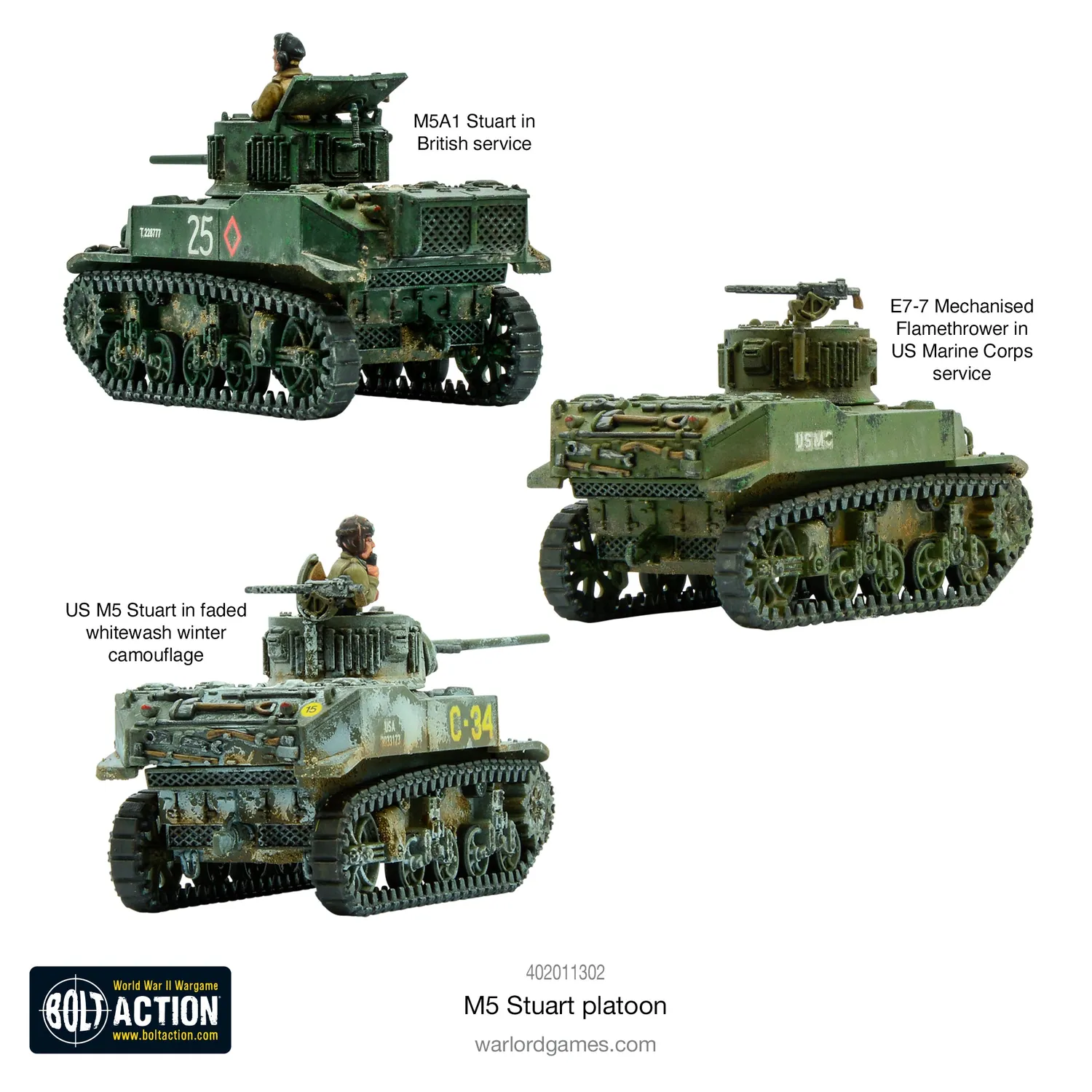 Bolt Action M5 Stuart Platoon chars plastiques 1/56