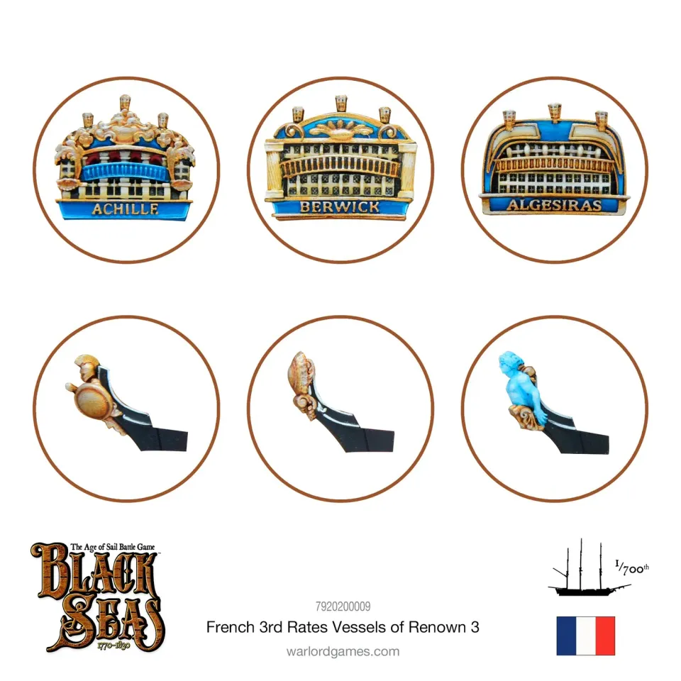 Bolt Action Black Seas French 3rd Rates Named Ships Pack 3 figurine métal