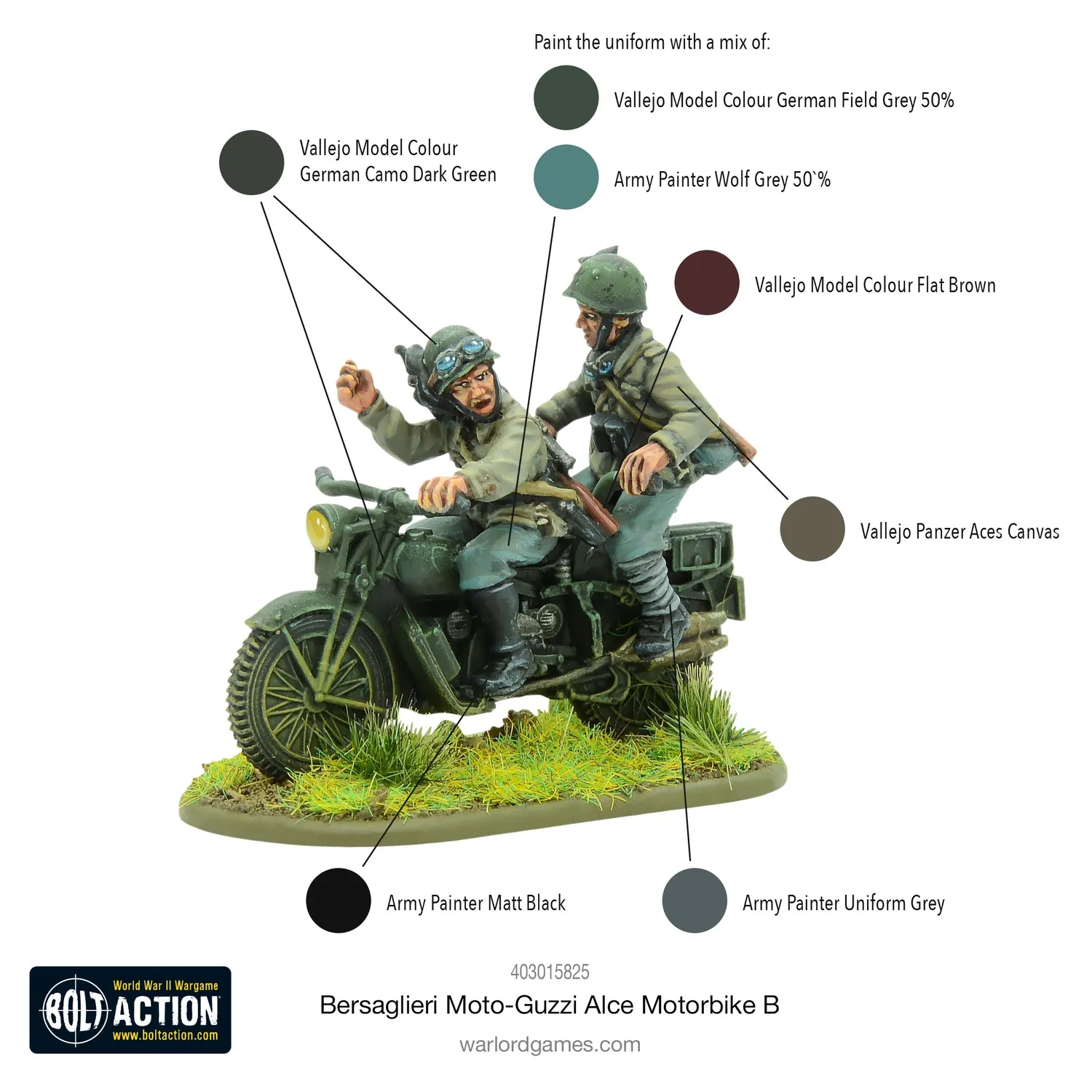 Bolt Action Bersaglieri Moto-Guzzi Alce Motorbike B moto métal