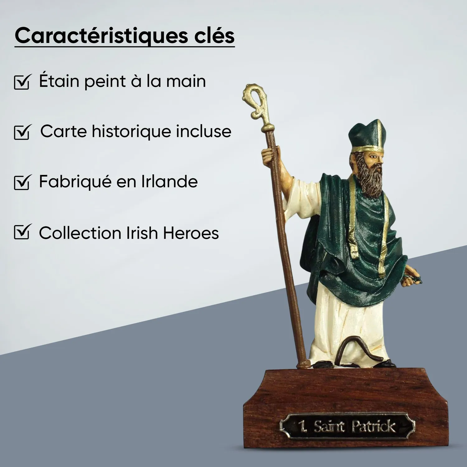 Prince August IHP01 Saint Patrick statue figurine métal 54 mm peinte à la main