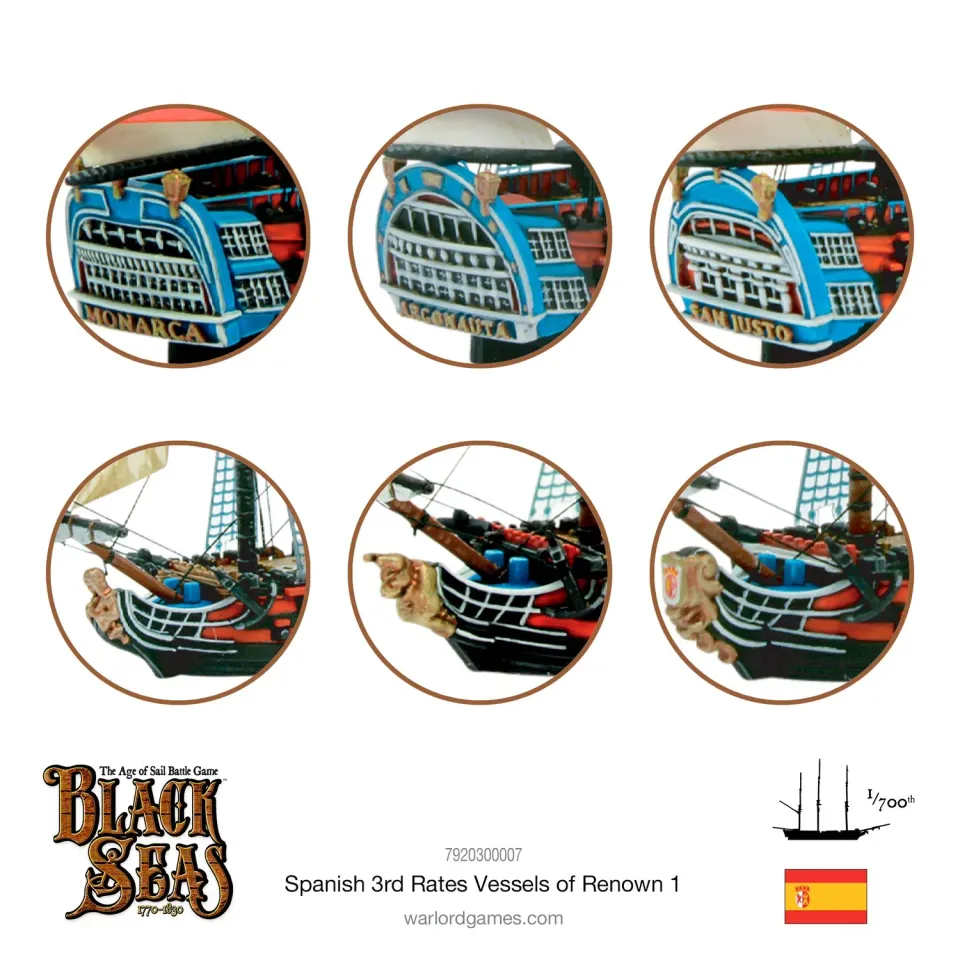 Warlord Games Black Seas Spanish 3rd Rates Pack 1 proues métal