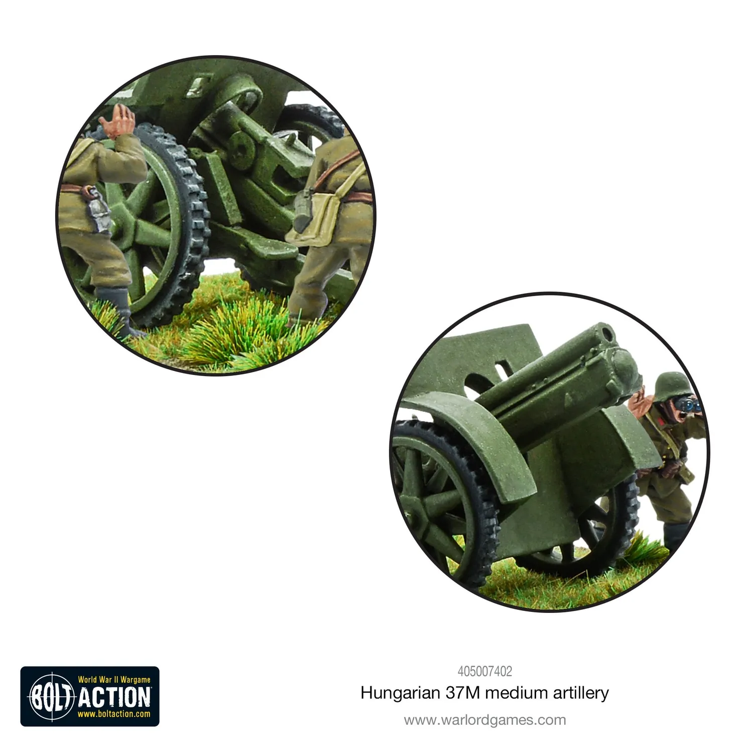 Bolt Action Hungarian 37M medium artillery canon d’artillerie avec socle MDF