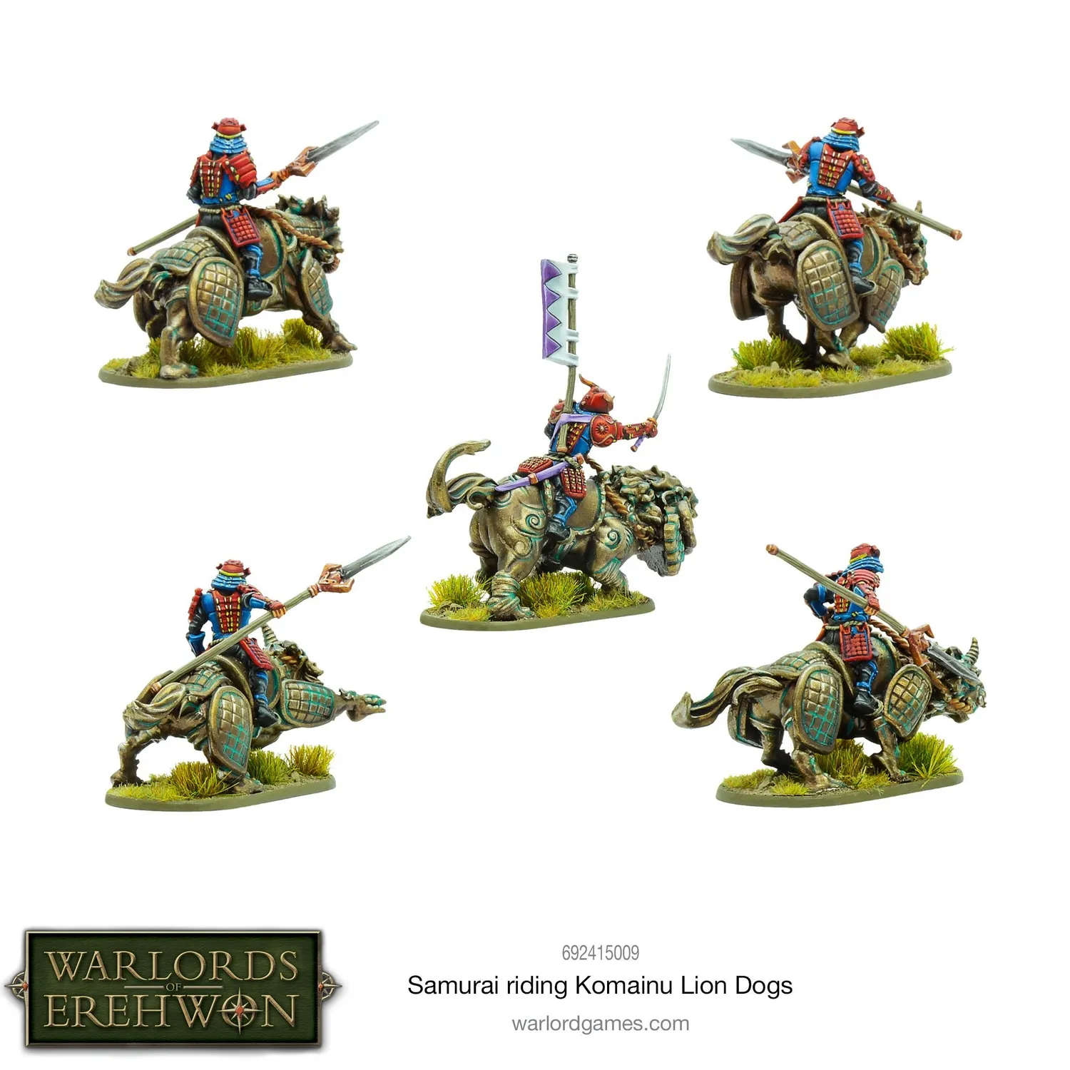 Bolt Action Warlords of Erehwon Samurai riding Komainu Lion Dogs figurine métal