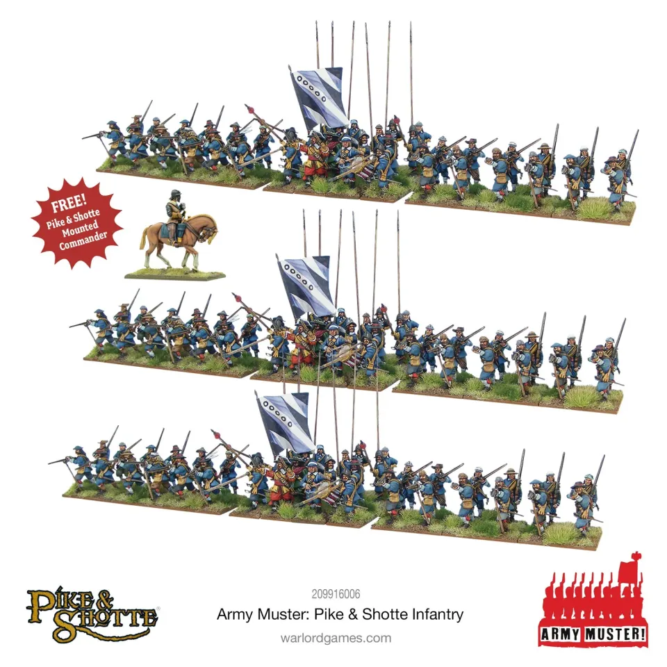 Pike & Shotte Army Muster Infantry 120 figurines avec commandant monté plastique