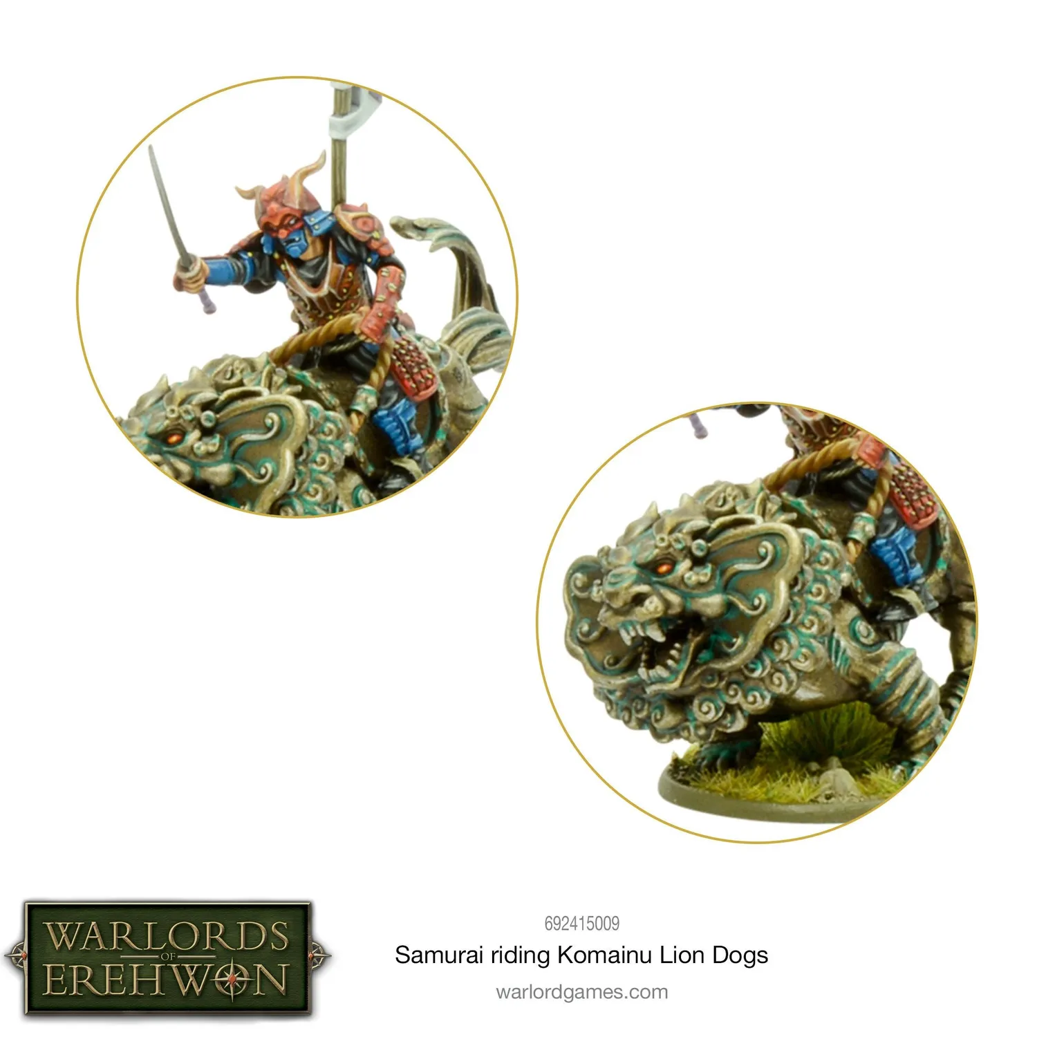 Bolt Action Warlords of Erehwon Samurai riding Komainu Lion Dogs figurine métal