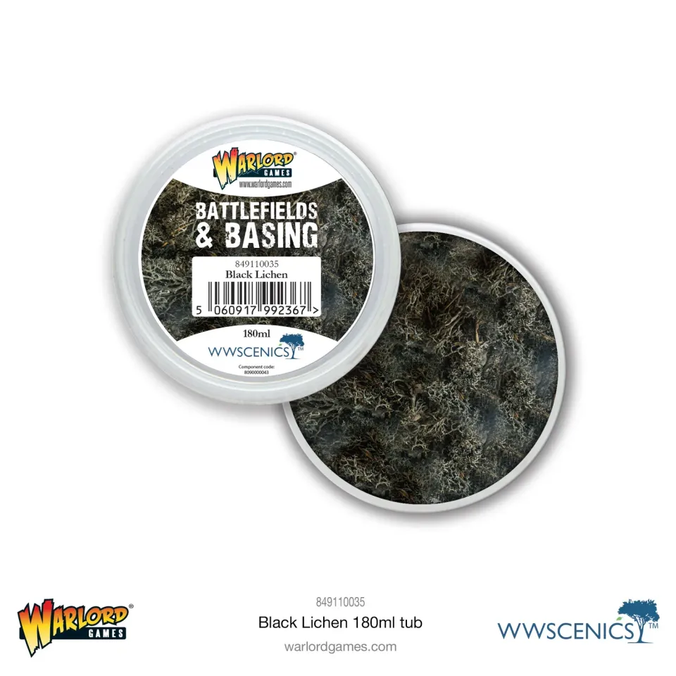 War World Scenics Battlefields & Basing Black Lichen matériau de soclage 180 ml