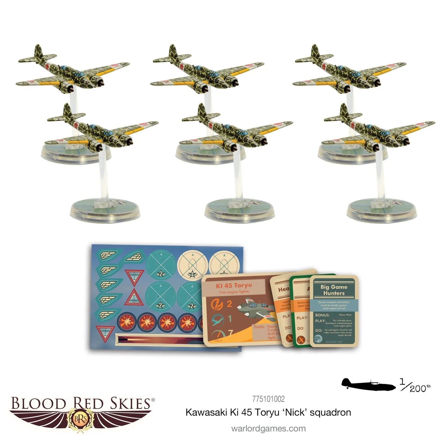 Bolt Action Blood Red Skies Kawasaki Ki-45 Toryu 'Nick' Squadron avions 6 pièces