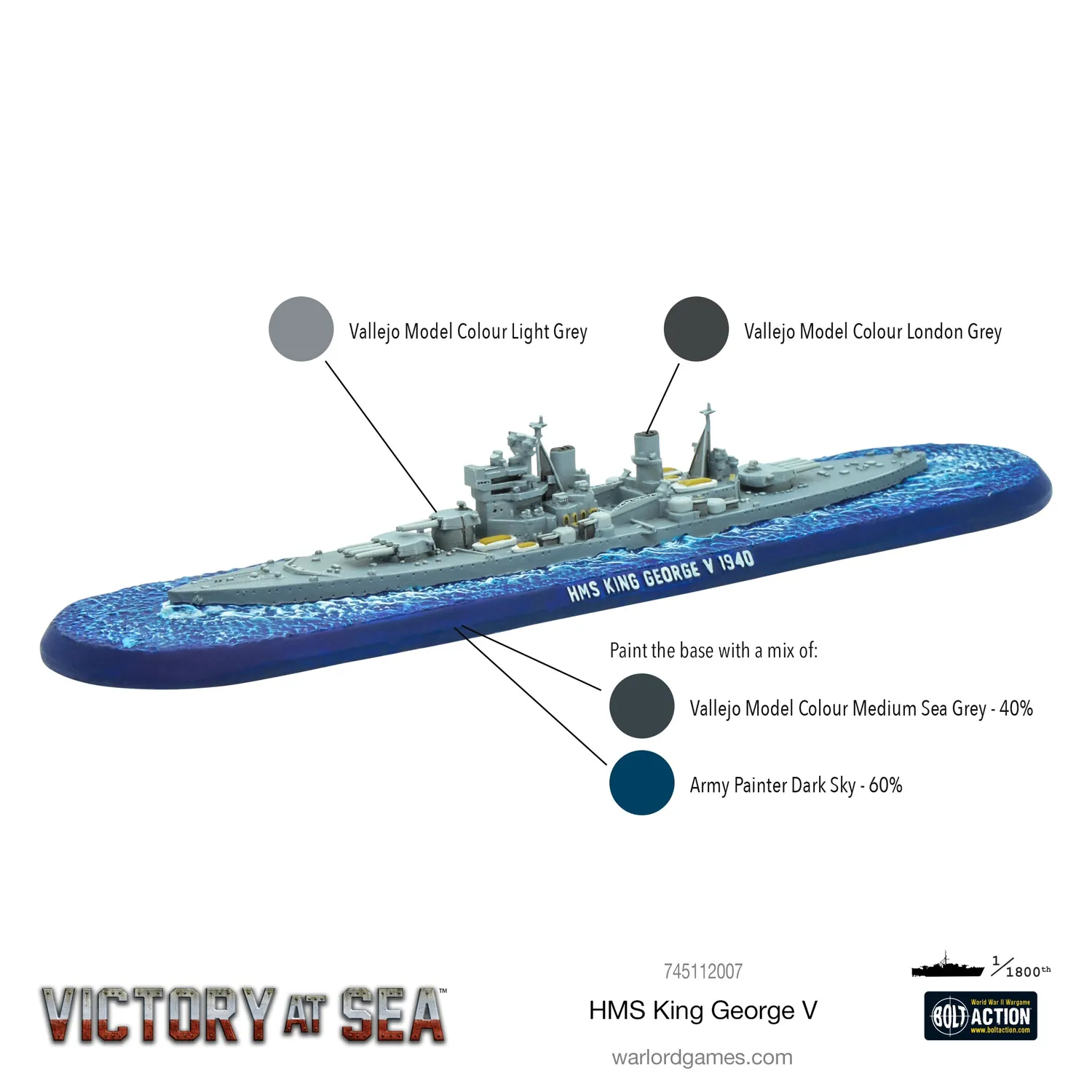 Bolt Action Victory at Sea HMS King George V navire en résine