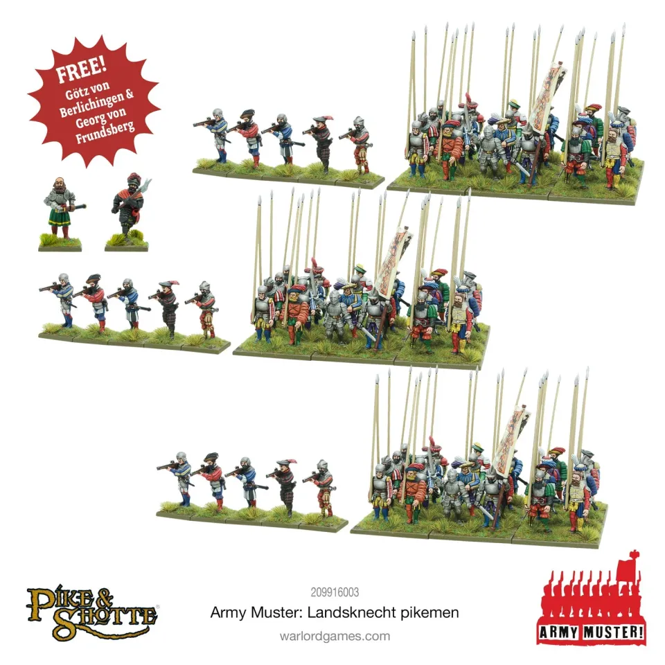 Warlord Games Army Muster Landsknecht Pikemen figurines lot 90