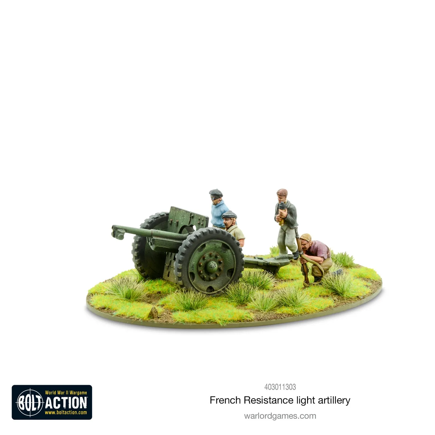 Bolt Action French Resistance Light Artillery figurines métal socle MDF