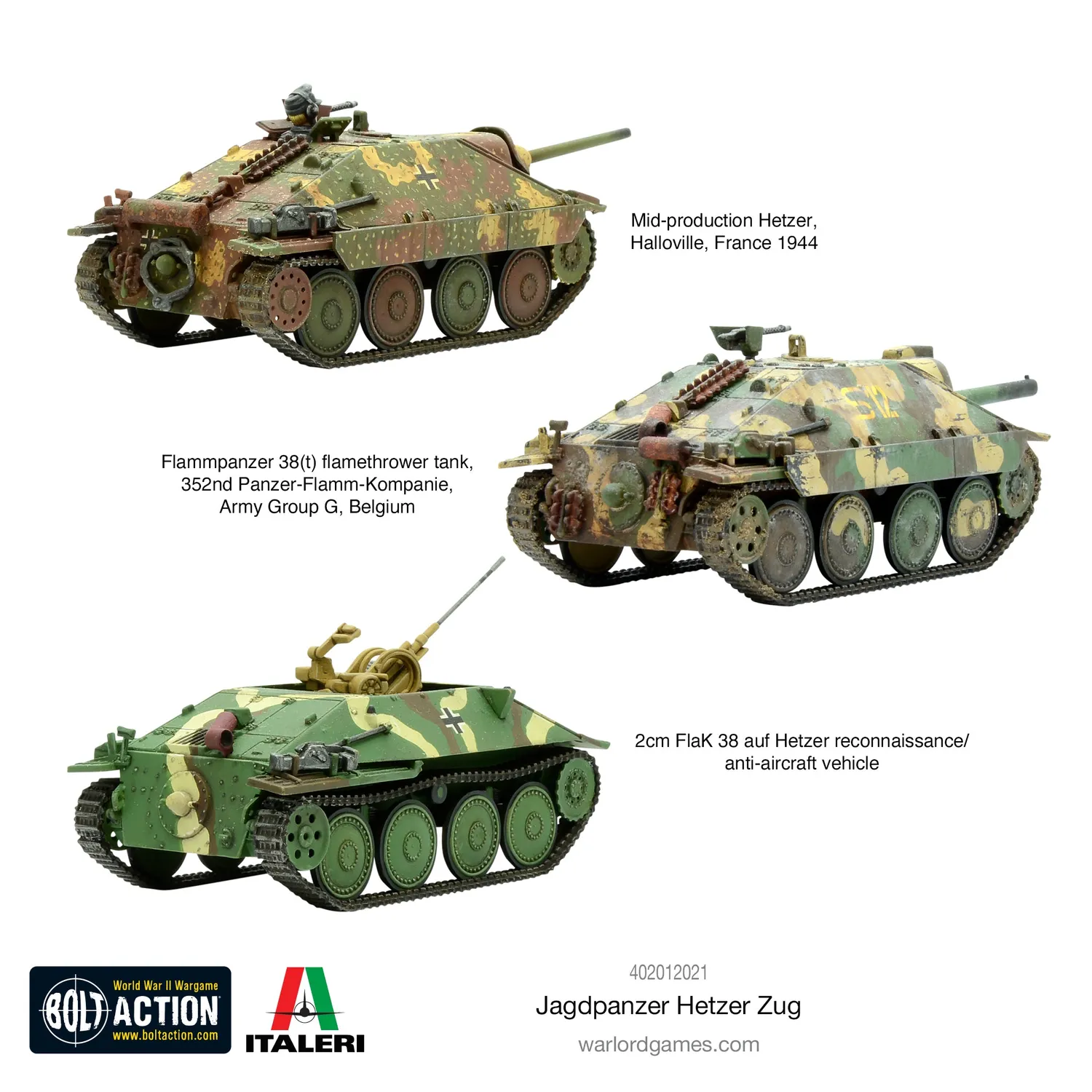 Bolt Action Jagdpanzer Hetzer Zug kit char plastique x3