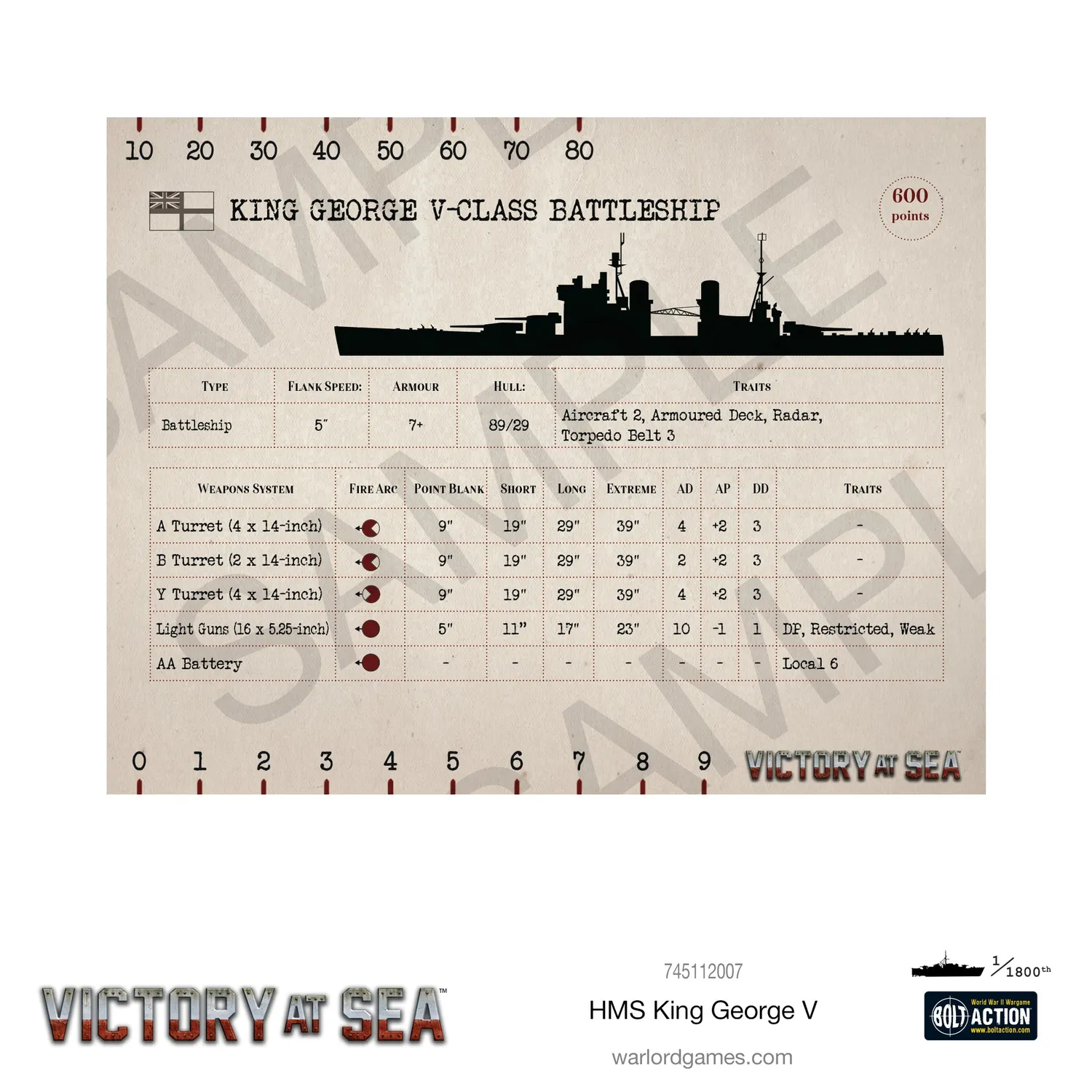 Bolt Action Victory at Sea HMS King George V navire en résine
