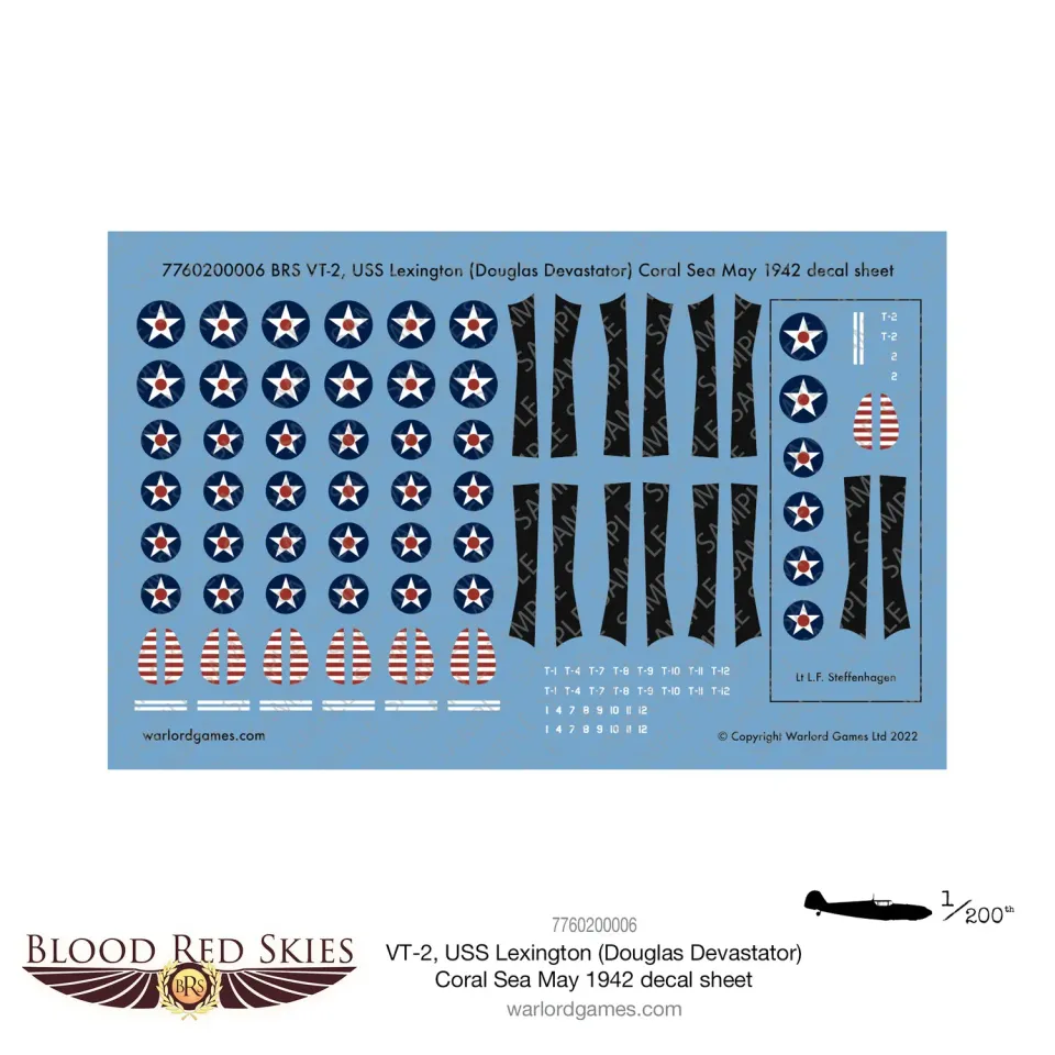Bolt Action BRS VT-2 USS Lexington Douglas Devastator décalcomanies 1:200