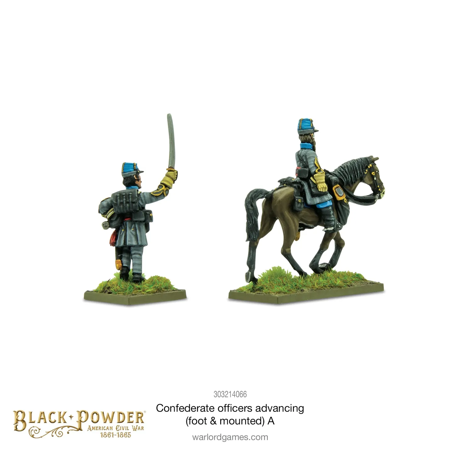 Black Powder Confederate Officers advancing figurines officiers x2