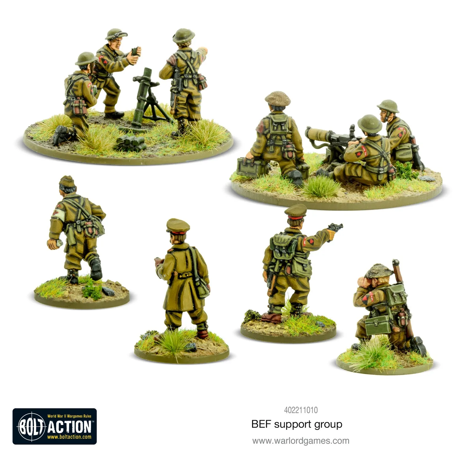 Bolt Action BEF Support Group figurines métal