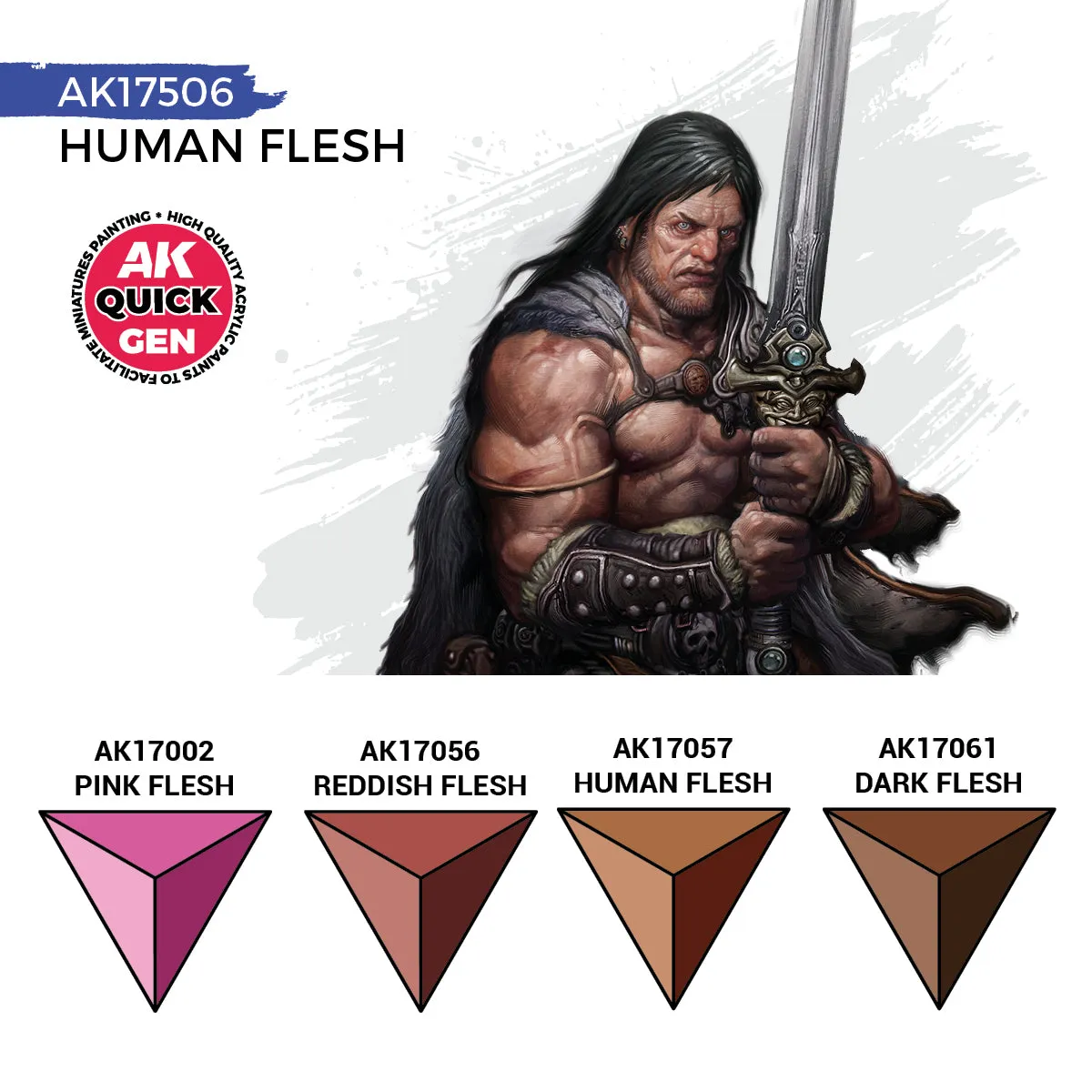 AK Interactive QuickGen Human Flesh set de peintures acryliques 4 couleurs tons chair
