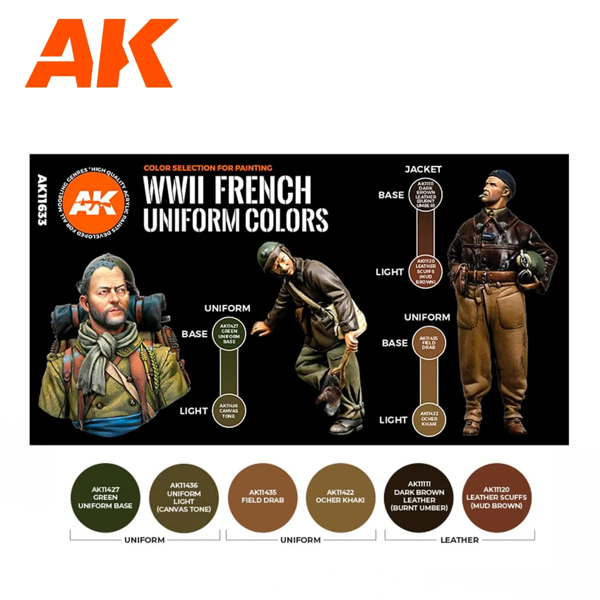 AK Interactive Uniformes Français WW2-Interwar set peinture 6 couleurs