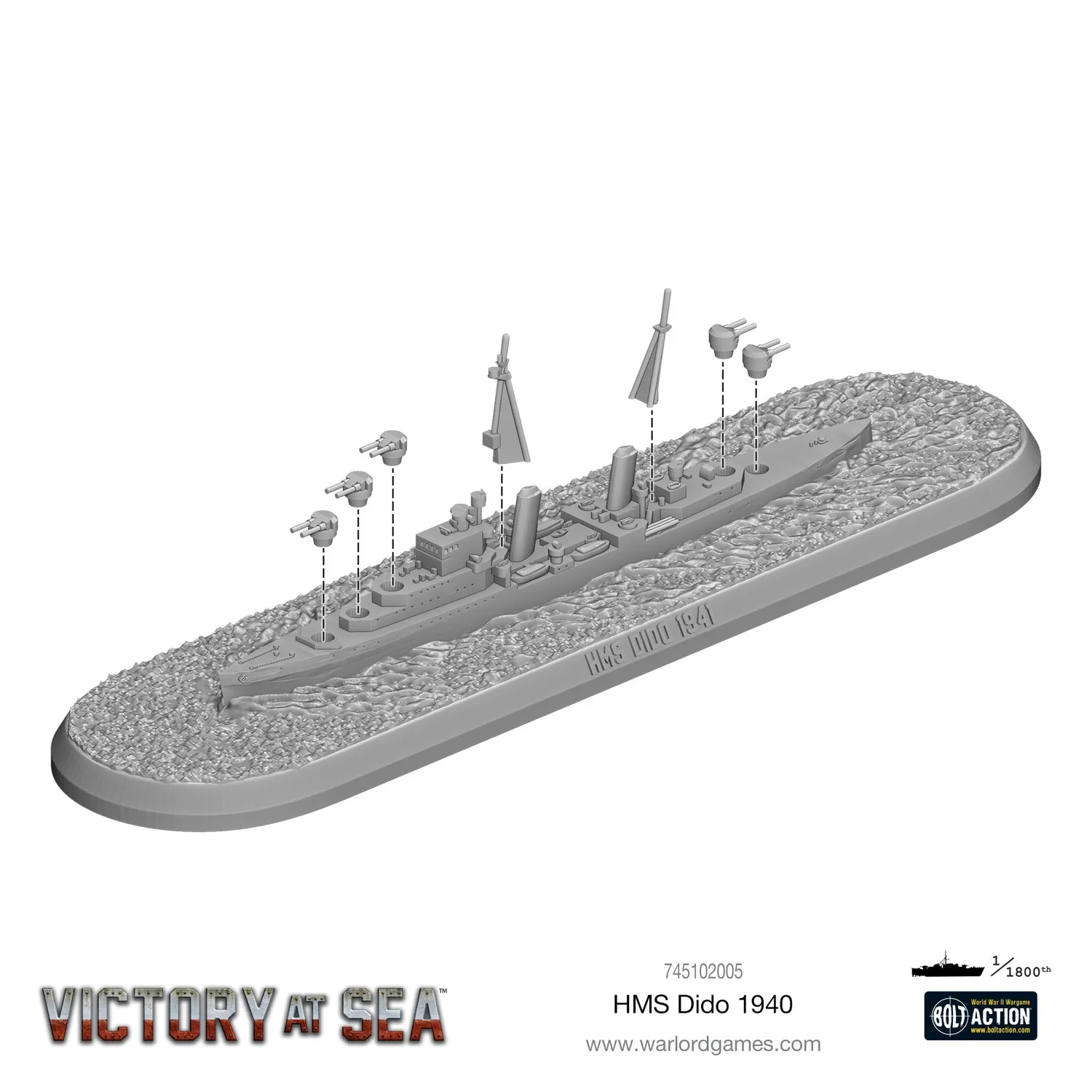 Bolt Action Victory at Sea HMS Dido miniature croiseur métal