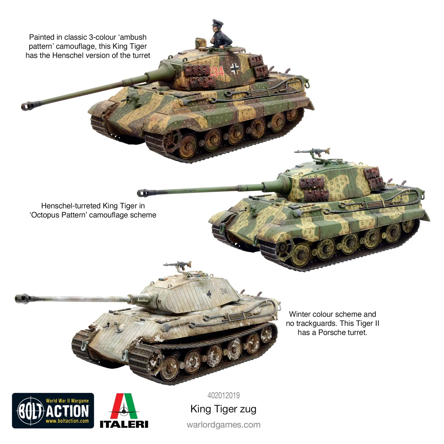 Warlord Games Bolt Action King Tiger Zug chars x3 plastique