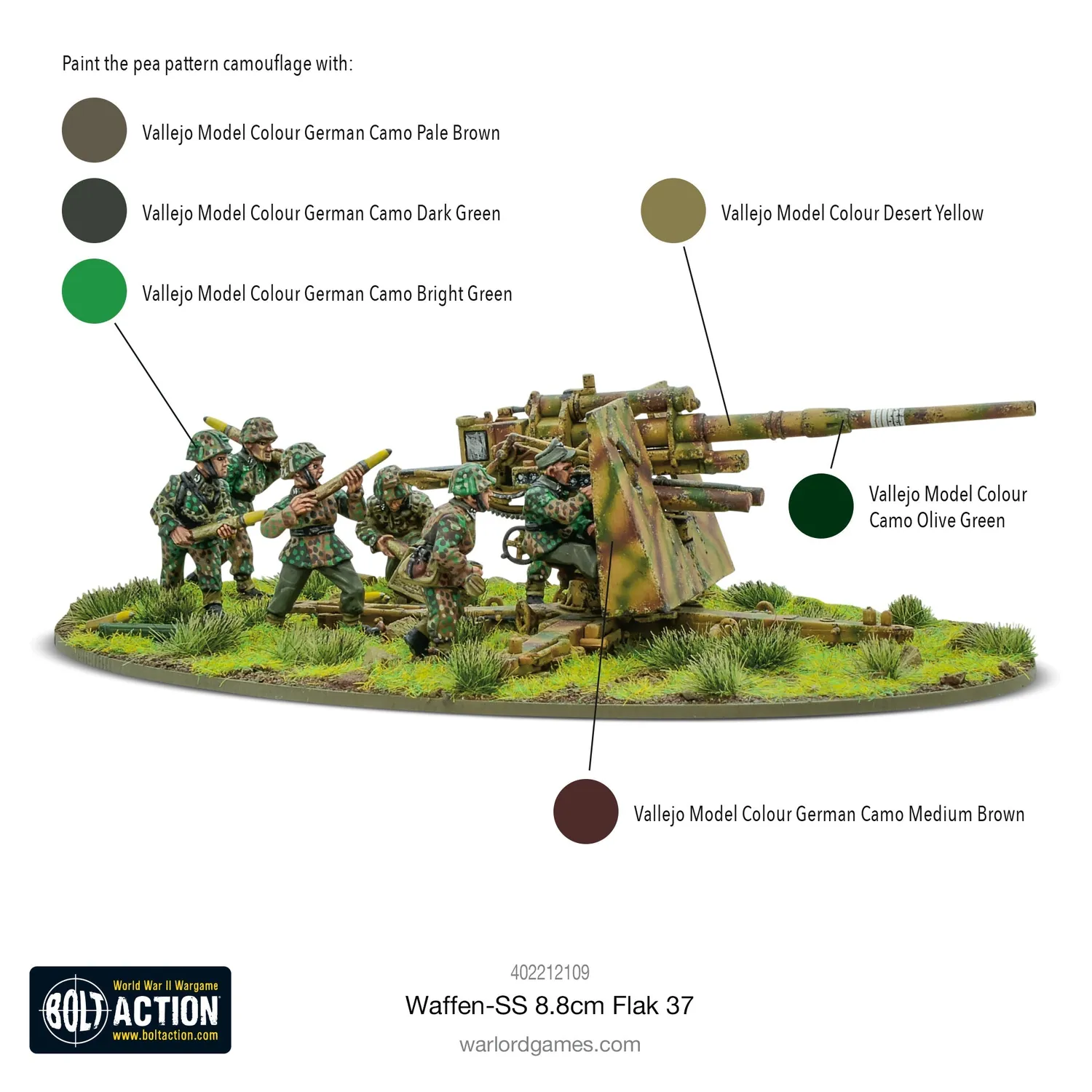 Bolt Action Waffen-SS 8.8cm Flak 37 canon miniature antichar