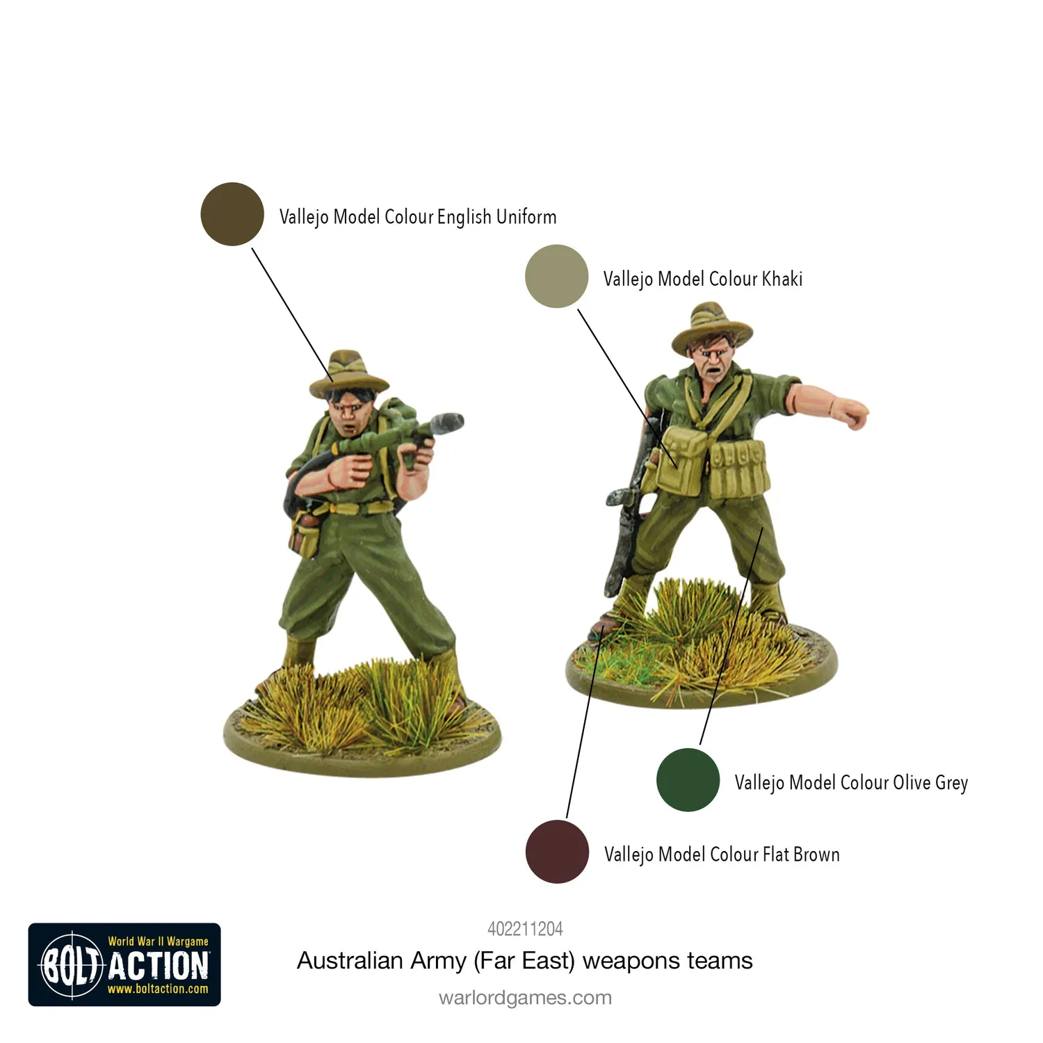 Bolt Action Australian Army Far East weapons teams équipes d'armes 6 figurines