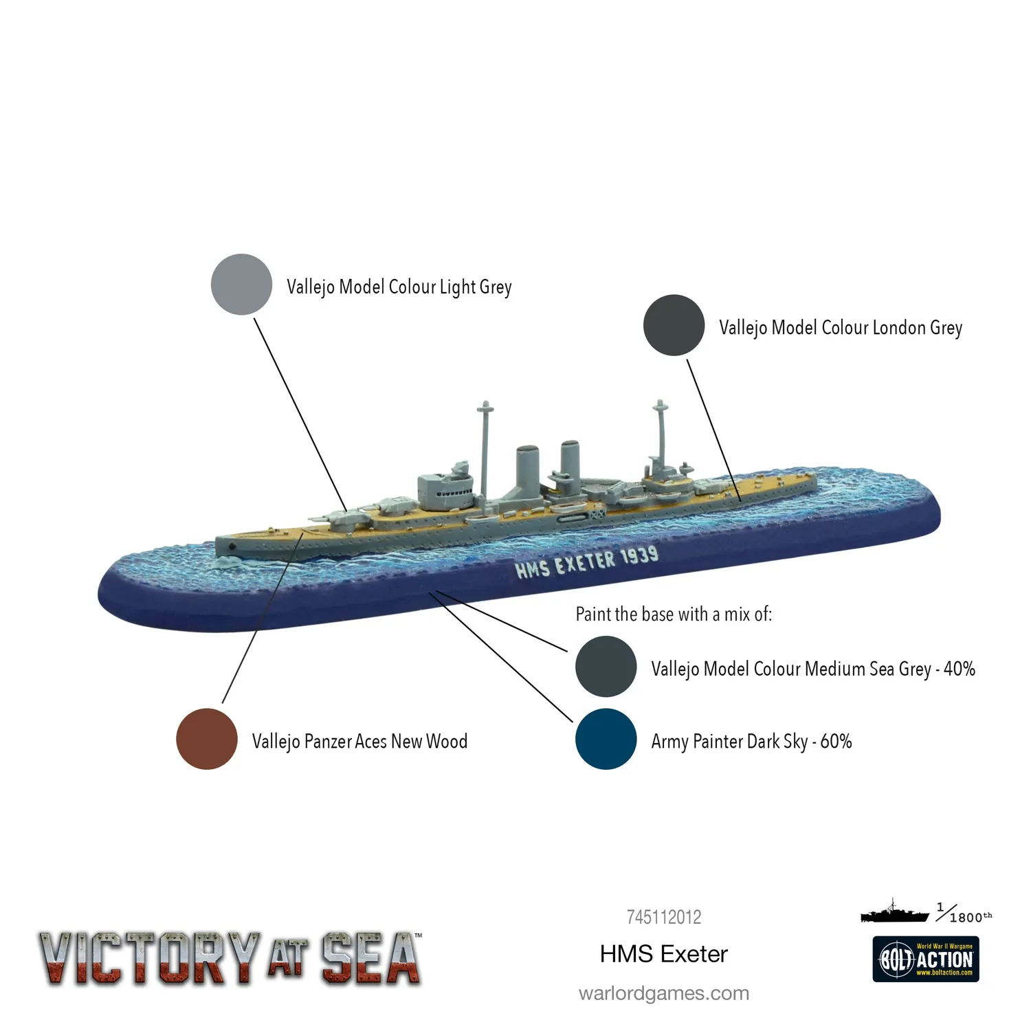 Bolt Action Victory at Sea HMS Exeter croiseur résine métal